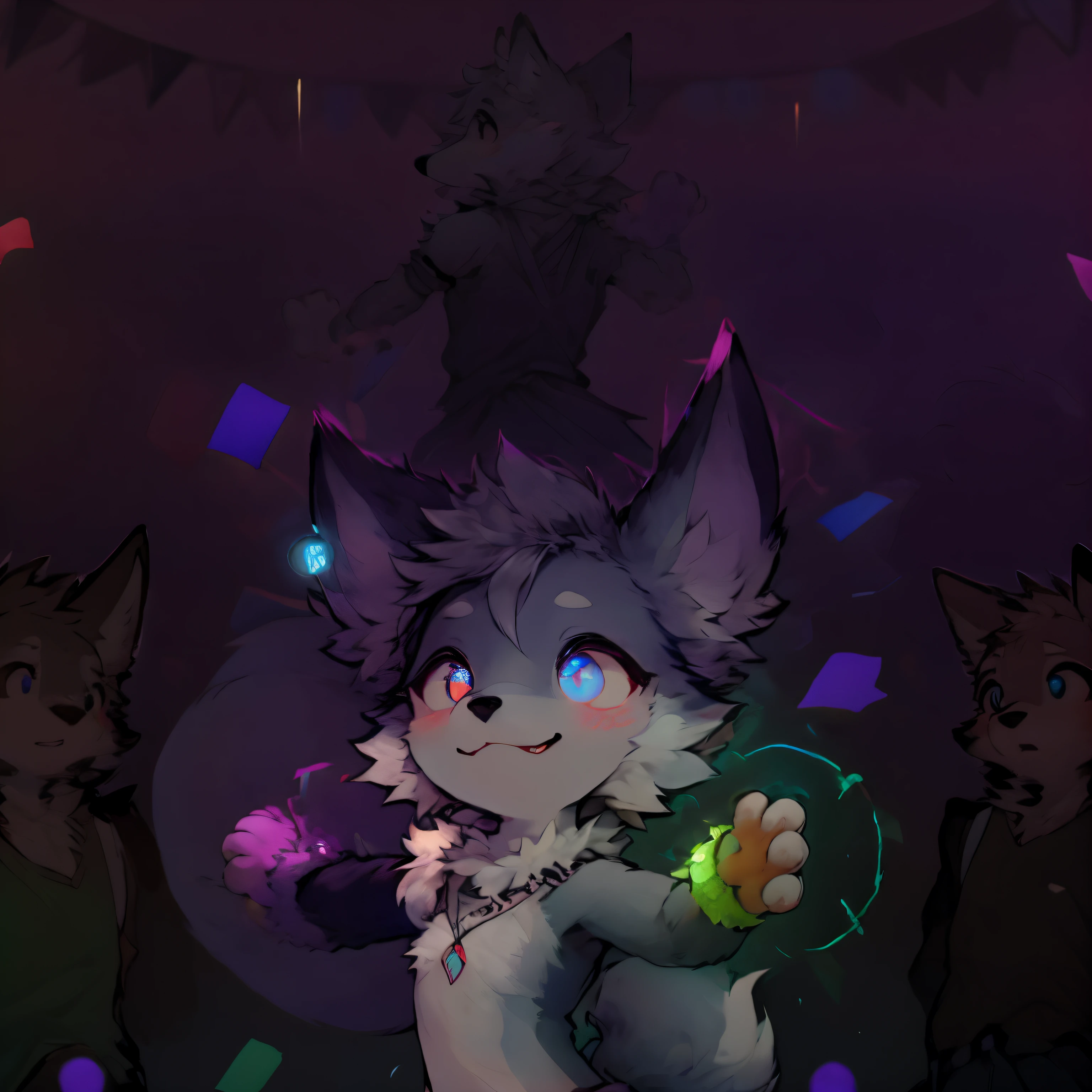 cute big breasts,coyote,party,dances,Glowing Ring,Fluffy,4K, Cute paws
