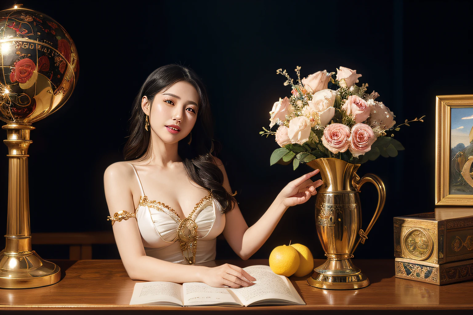 12 zodiac signs,quantum mechanics、Math、Astronomical machinery、astronault、Roses in a vase、fruits、,Colossal tits,A smile、Ancient Greek costumes、Paintings by Sandro Botticelli。Costume with stretched shoulders,huge smile,Chiaroscuro of Caravaggio,Cute smile, Expression of ecstasy,A sexy