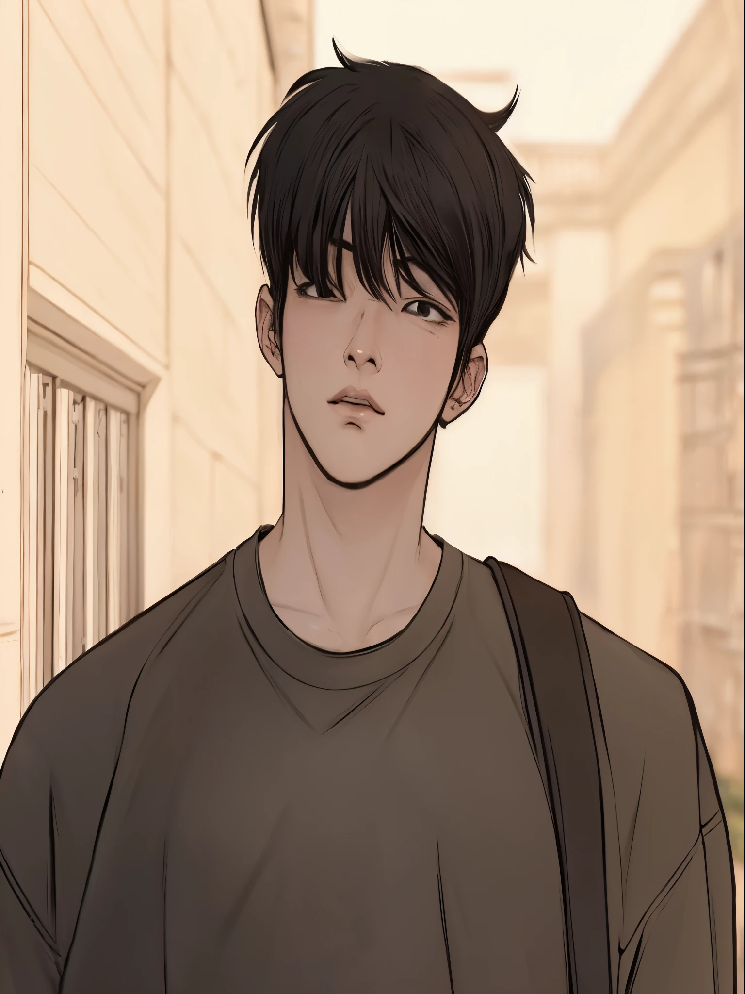 1boy, short hair, black hair, sleepy eyes, asian, realistis, ultra detail,