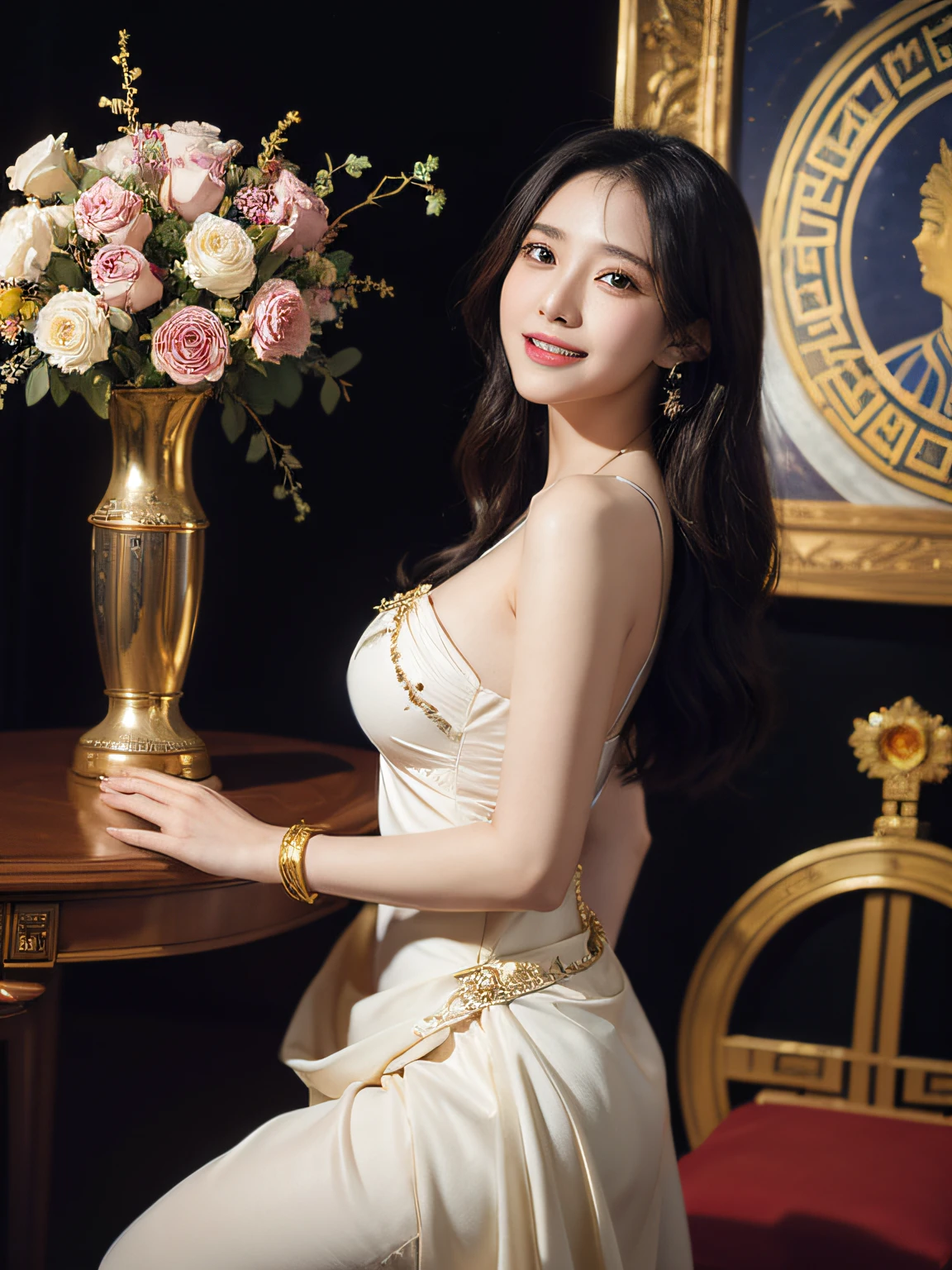 12 zodiac signs,quantum mechanics、Math、Astronomical machinery、astronault、Roses in a vase、fruits、,Colossal tits,A smile、Ancient Greek costumes、Paintings by Sandro Botticelli。Costume with stretched shoulders,huge smile,Chiaroscuro of Caravaggio,Cute smile, Expression of ecstasy,A sexy,Cute smile,Smile with joy