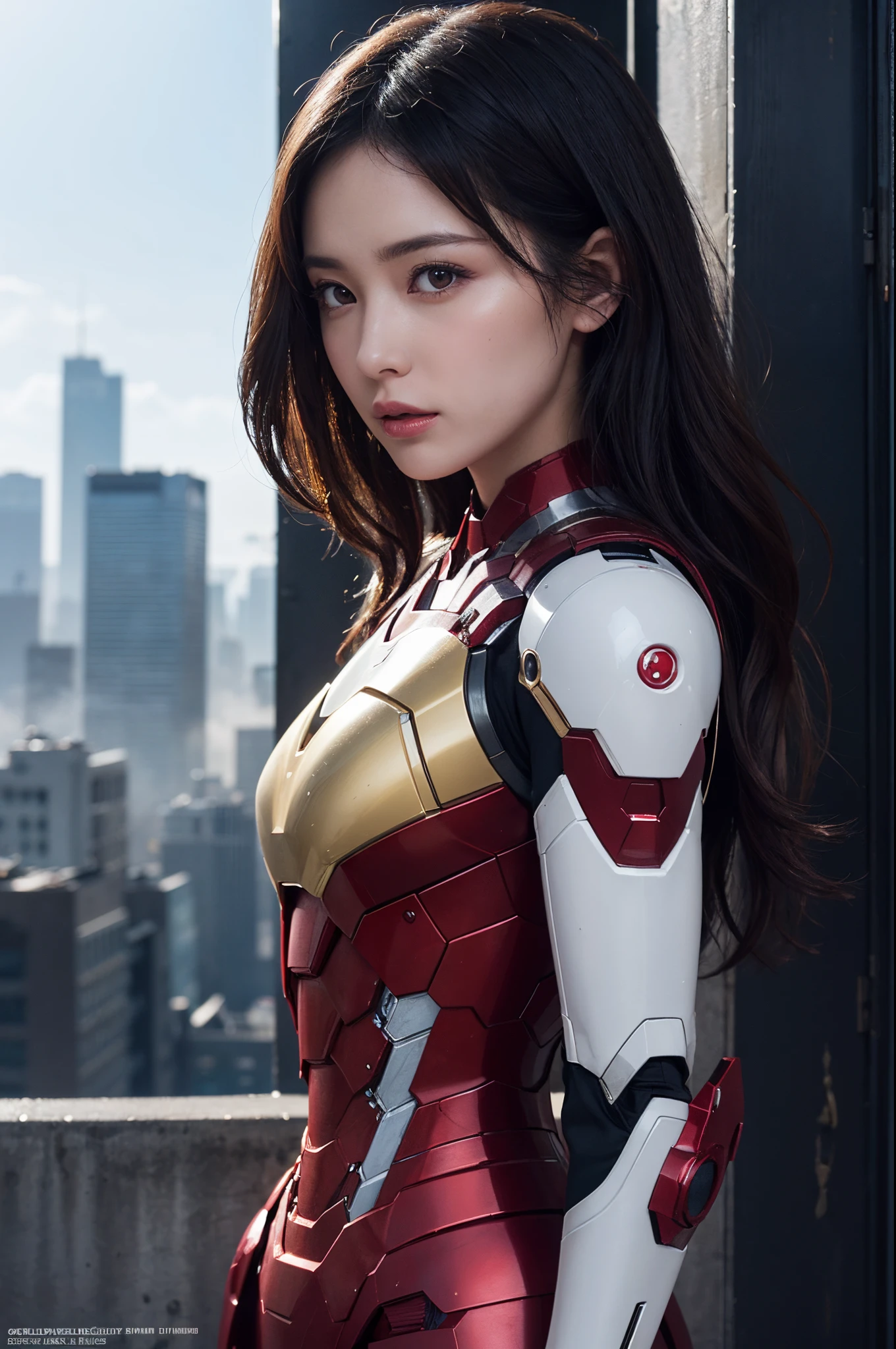 (1girl:1.3), solo,__body-parts__, official art, unity 8k wallpaper, ultra detailed, beautiful and aesthetic, beautiful, masterpiece, best quality, RAW, masterpiece, super fine photo,, best quality, super high Resolution, photorealistic, sunlight, full body portrait, stunningly beautiful,, dynamic pose, delicate face, vibrant eyes, (side view), she is wearing a futuristic Iron Man mech, red and gold, Highly detailed abandoned warehouse background, detailed face, detailed complex busy background, messy, gorgeous, milky, high detailed skin, realistic skin details, visible pores, sharp focus, volumetric fog, 8k uhd, dslr camera, High quality, film grain, fair skin, photorealism, lomography, sprawling metropolis in a futuristic dystopia, view from below, translucent