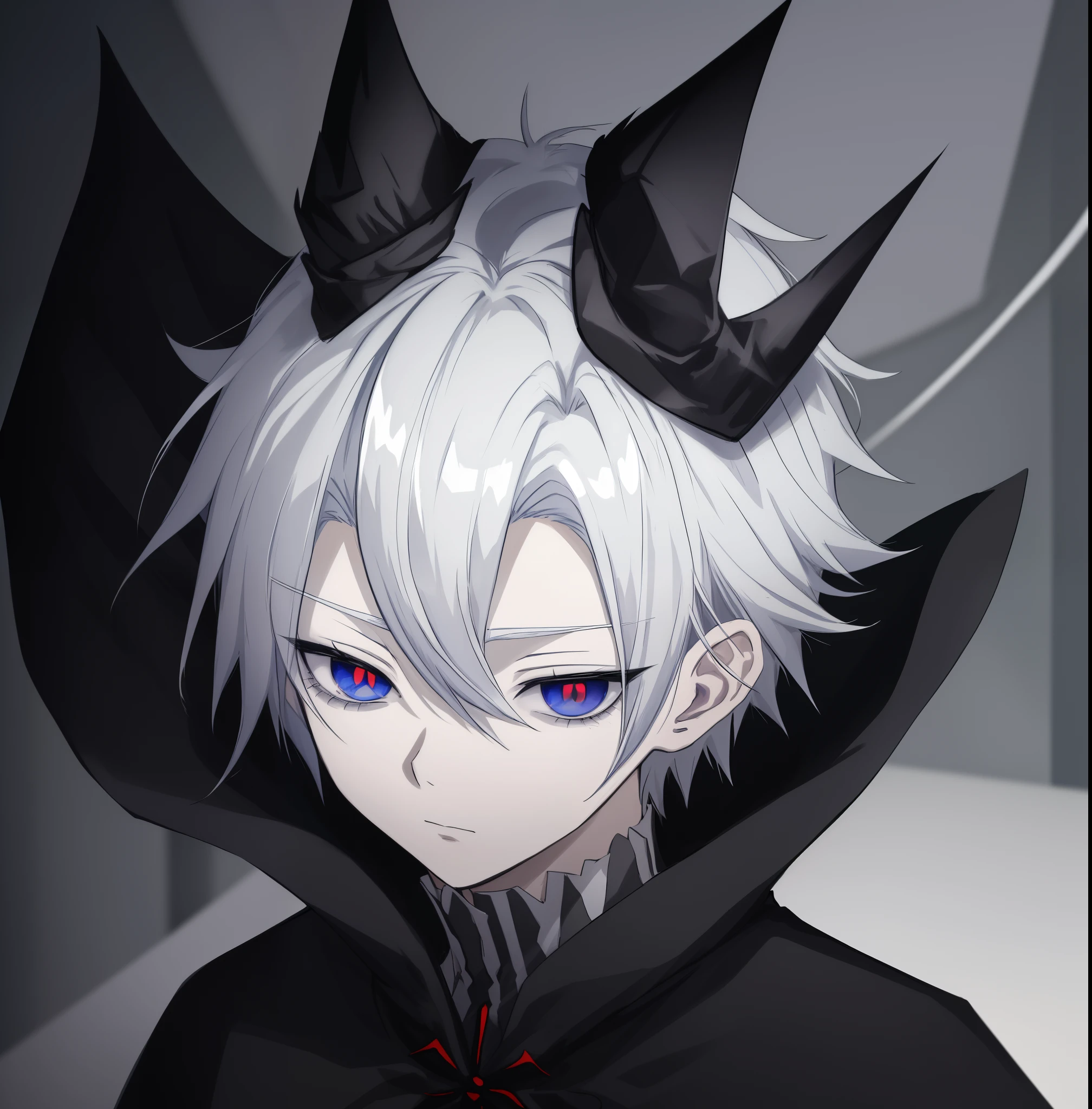 anime boy with white hair and black cape with blue eyes, killua zoldyck portrait, the former demon king, key anime art, from arknights, killua zoldyck black hair, best anime 4k konachan wallpaper, portrait gapmoe yandere grimdark, white haired deity, he has dark grey hairs