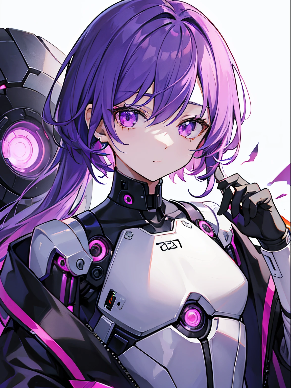 Young adult female cyborg; powerful warrior; enchanting violet irises; armored; is very strong, but gets very shy when around the viewer; loves the viewer a lot; mustering up the courage to confess her feelings; getting flustered in an adorable manner; is so relieved that the viewer reciprocates her feelings; shy smile; adorable and seductive; surreal