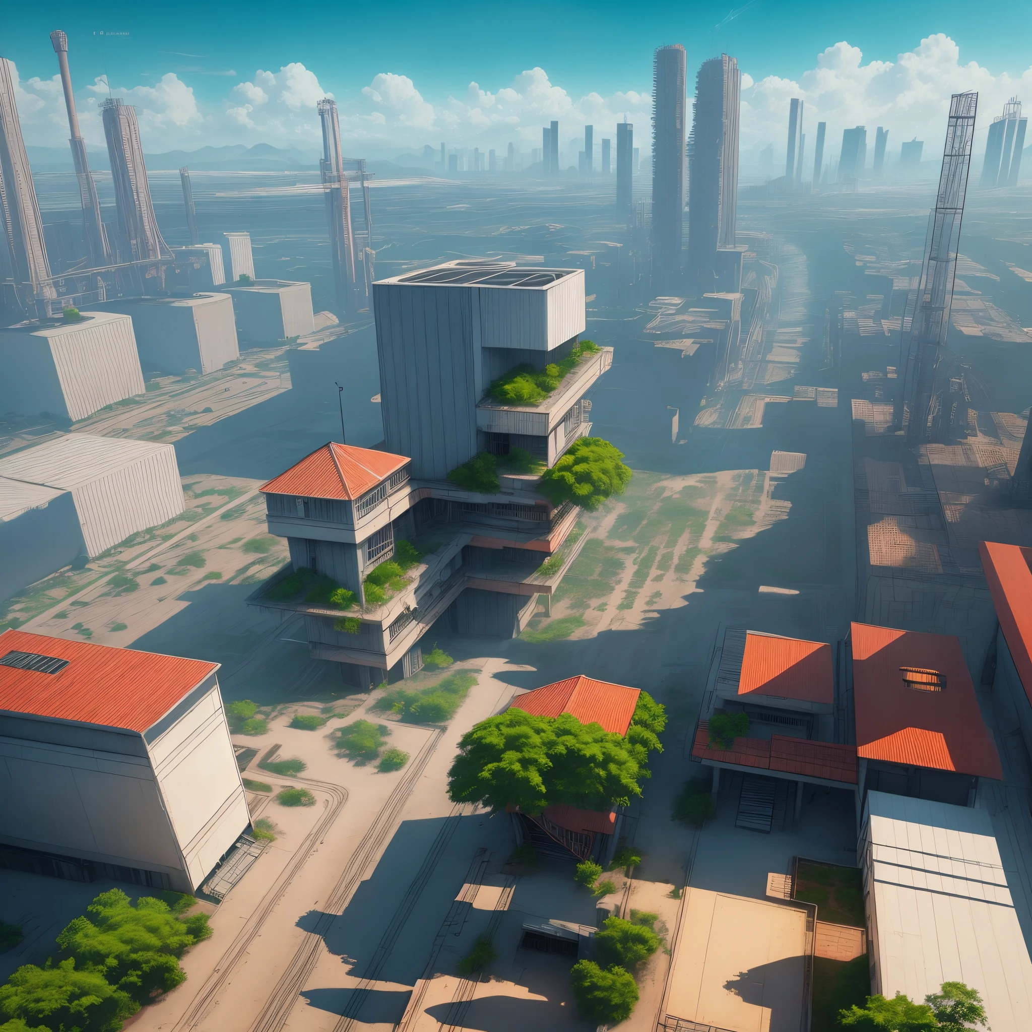 Paisagem de uma cidade brasileira super industrializada mas com arquitetura colonial e muitos detalhes mas no mundo cyberpunk