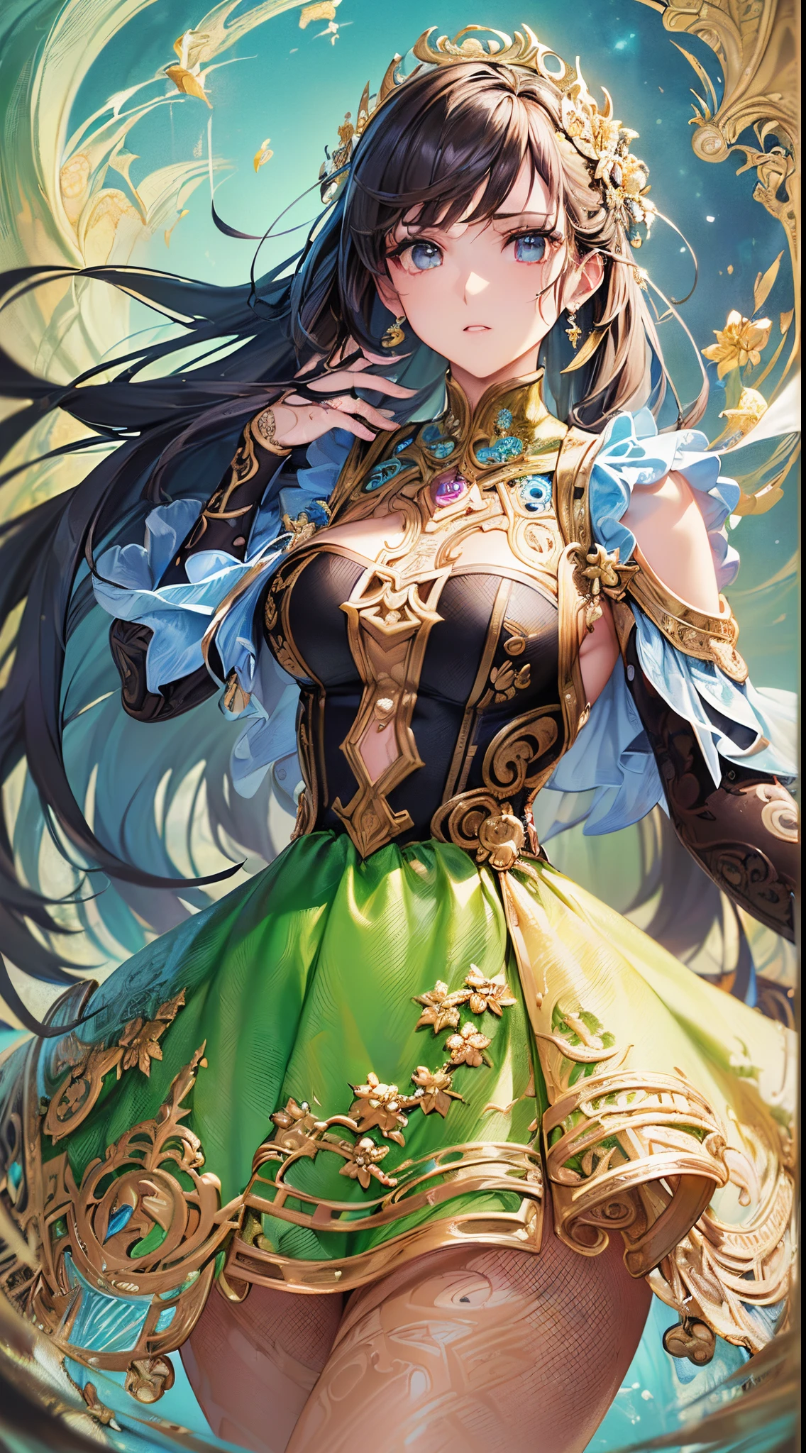 ((Finest quality)),(超A high resolution),(ultra-detailliert),(Meticulous portrayal),((Best Anime)),(Finest works of art),(Ultra-Precision Art),(The art of astounding depiction,Overwhelming depiction:1.5),(intricate and detailed art:1.6), (Female Fashion Model:1.6), Warm sunshine:1.6,floating particles of light:1.3, breezing:1.5,