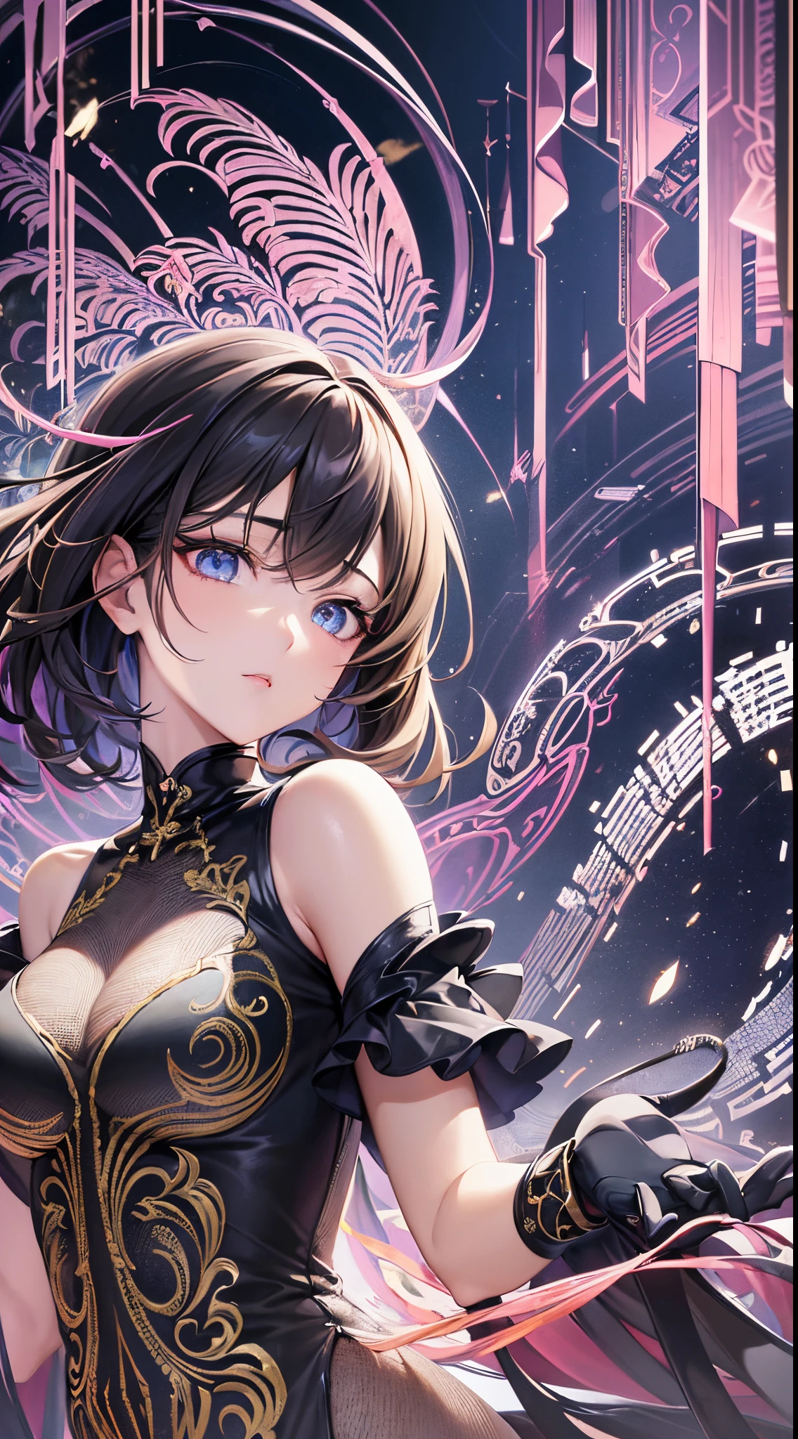 ((Finest quality)),(超A high resolution),(ultra-detailliert),(Meticulous portrayal),((Best Anime)),(Finest works of art),(Ultra-Precision Art),(The art of astounding depiction,Overwhelming depiction:1.5),(Complex and detailed contemporary art:1.6), (Female Fashion Model:1.6), Warm sunshine:1.6,floating particles of light:1.3, breezing:1.5,