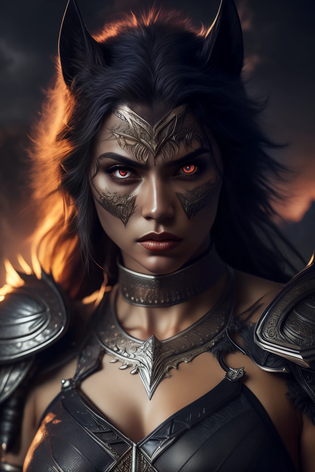 Werewolf woman warrior intricate details, HDR, beautifully shot, hyperrealistic, sharp focus, 64 megapixels, perfect composition, high contrast, cinematic, atmospheric, moody