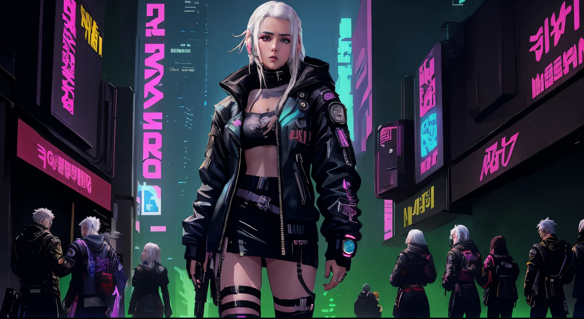 movie called cyberpunk, modern cyberpunk anime, digital cyberpunk anime!!, cyberpunk anime art, Cyberpunk!!!, ( ( Cyberpunk ) ), Cyberfunk, Cyberpunk!, cyberpunked, ( Cyberpunk ), anime cyberpunk, cyberpunked, Cyberpunk Art, (cyberpunk 2077), cyberpunked, cyberpunked, cyberpunk base, Cyberpunk, ( cyberpunk 2 0 7 7、white hair、full body Esbian、group