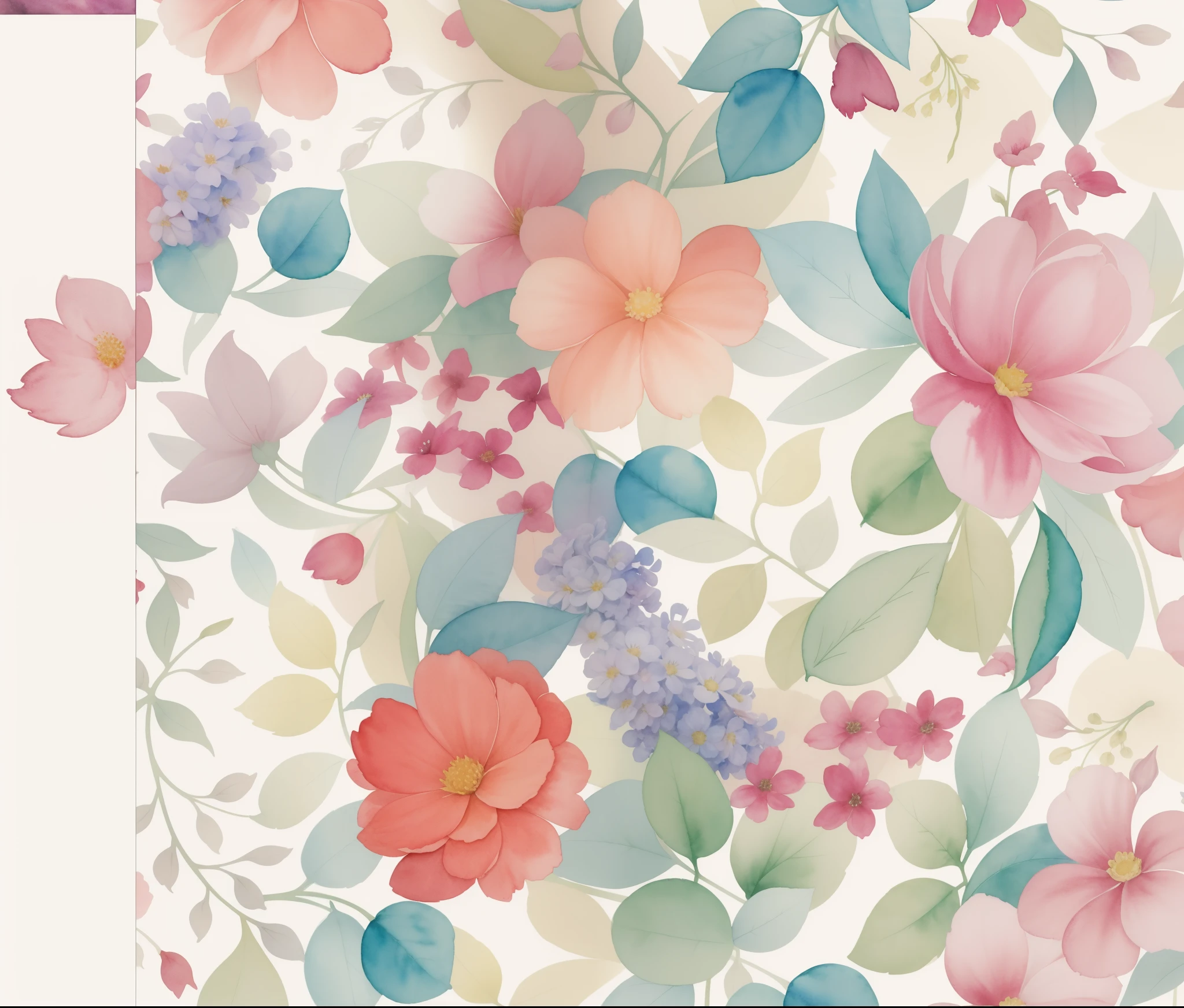 watercolor pattern of beautiful flowers, Rosette,  Plantas de videira, ,  Cores calmas em #3b4195 fundo colorido. Textura do papel aquarela.