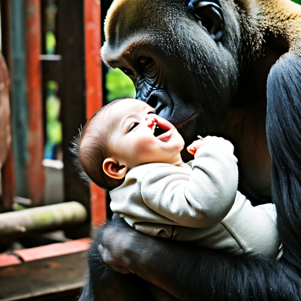 Gorilla raising a baby