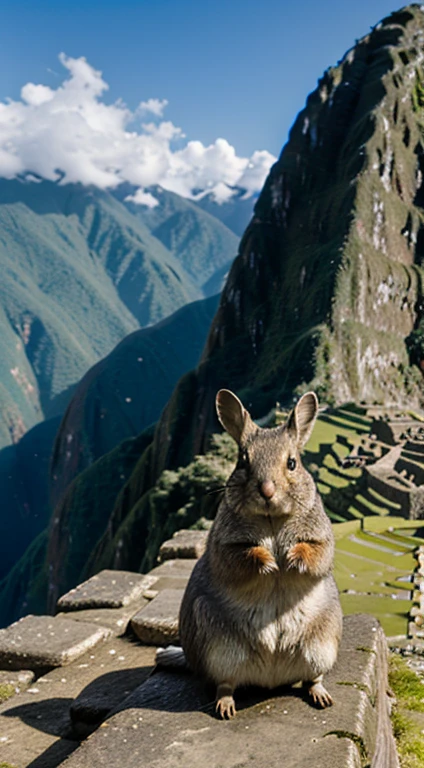 Southern Viscacha,at the machu picchu ruins,8K,Best quality,like a watercolor