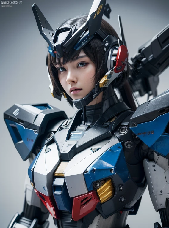 Textured skin, Super Detail, high details, High quality, Best Quality, hight resolution, 1080p, hard disk, Beautiful,(Gundam),beautiful cyborg woman,Mecha Cyborg Girl,Battle Mode,Girl with a Mecha Body,She wears a futuristic Gundam mecha,Fulll body Shot