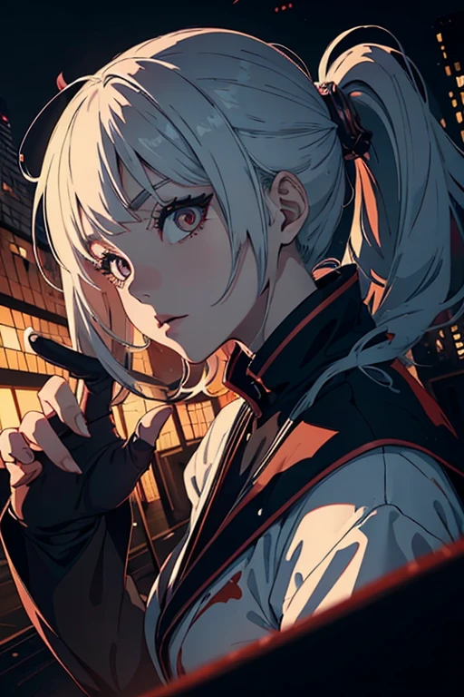 masterpiece, high resolution, (Draft cartoon style), (wallpaper), (Diverse angles), Outline warm color, (drawing style), eerie, Woman with Japanese ghost, horror factor, animation, Distinctive hair style, Creative accessories, Background is city, 8k, Precise hands