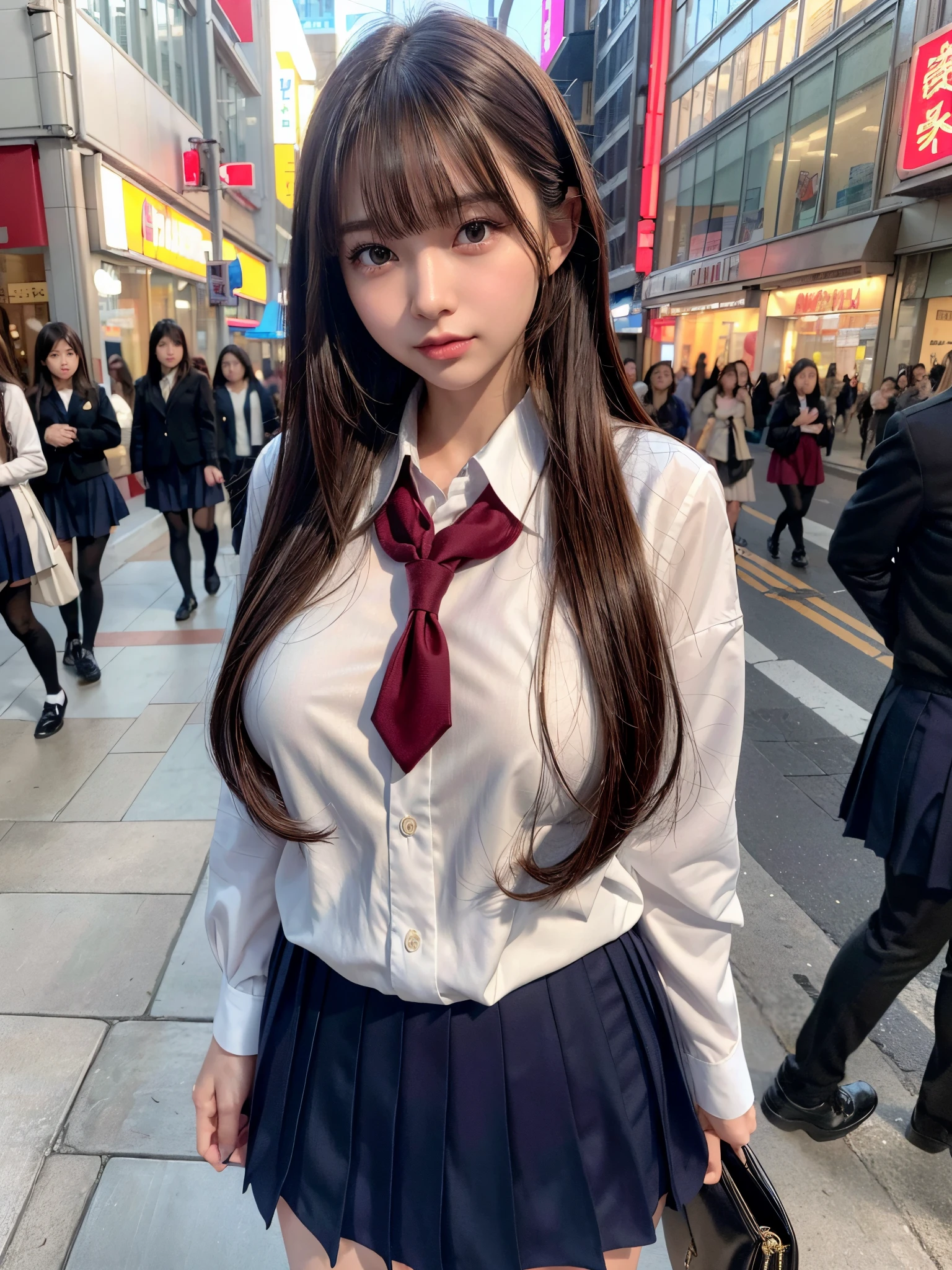 1girl,perky breasts,semi-long hair,deep black hair,straight hair,expressionless,looking back,mouth mask,perfect eyes,blue eyes,groomed eyebrows,
BREAK ,cardigan,tartan check skirt,frilled panties,upskirt,from below,
BREAK from behind,dutch angle,outdoor,station,escalator,((depth of field,portrait)),
BREAK score_9,source_anime,rating_explicit,uncensored,