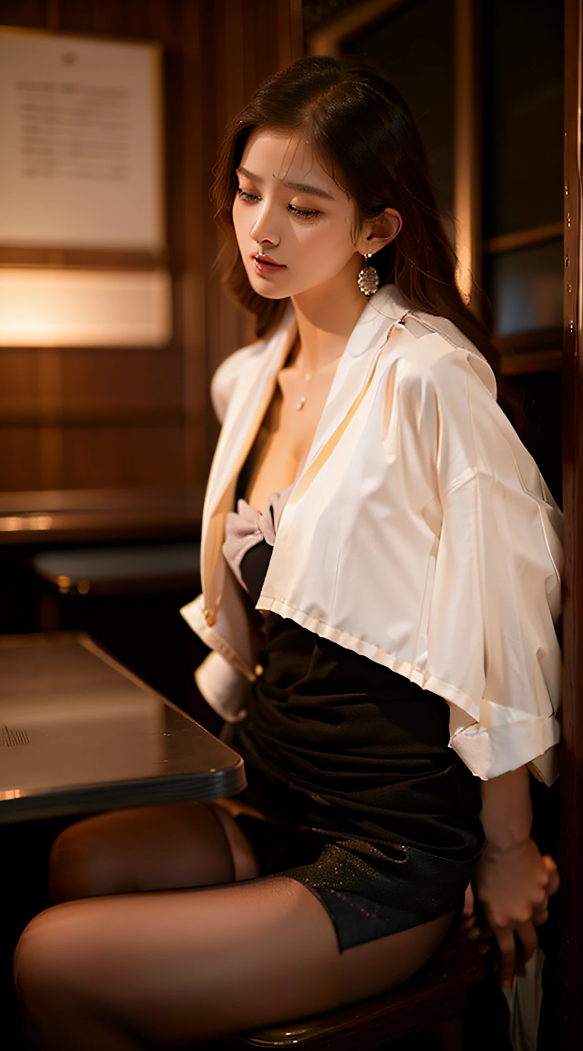 The blonde,Short hair details,JK school uniform,Classroom,In front of the blackboard,Sexy pose photo realistic, 动态照明, art stations, poster for, Volumetriclighting, The facial details are particularly rich, 4K, Award-winning, 1 girl in, In the dark night, Depth shadows, humble, 校服, eye glass, (Formal attire: 1.4), Long gray hair,The focus should be on their meticulous eyes, Open lips, and faces (beautidful eyes, beautiful detailed lips, Extremely detailed eyes and face, Long eyelashes) Ensures the resulting image reflects its true beauty. Lighting should enhance the overall atmosphere, Create a realistic and captivating scene.
