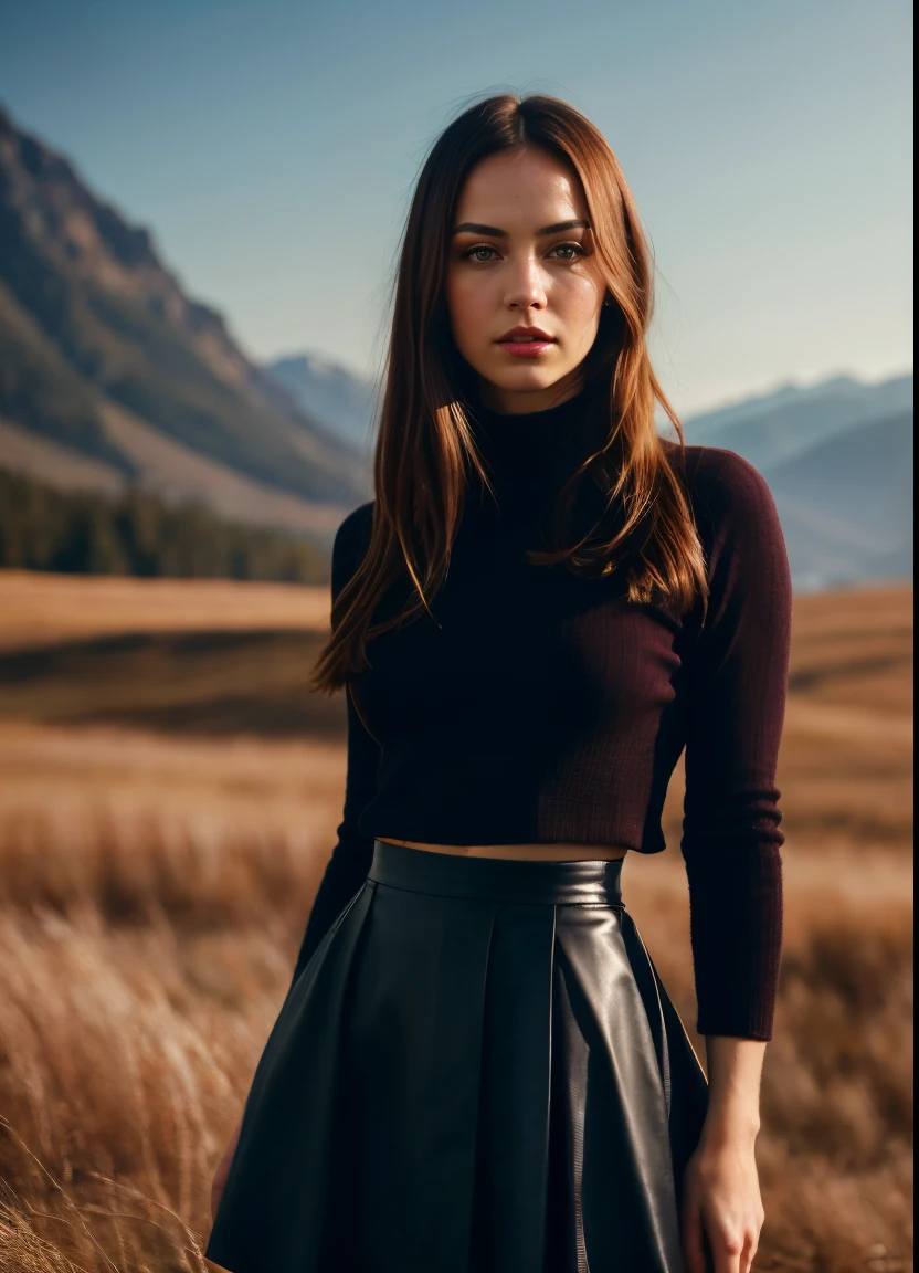 A stunning intricate full color portrait of (sks woman:1), in a black skirt, in full height, epic character composition, illya kuvshinov, Alessio Albi, nina masic, Sharp focus, natural lightin, sub-surface Scattering, f2, 35 mm, film grains,