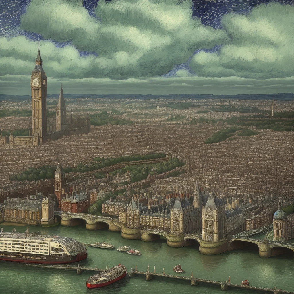 old london city,natta,Van Gogh style