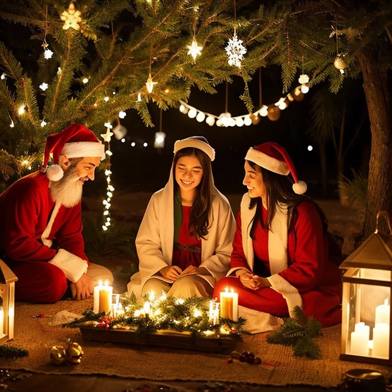 "Develop an image that represents the essence of Christmas as a celebration of the birth of Jesus Christ, going beyond the festivities, presentes e enfeites. Highlight elements that symbolize the spiritual importance of the date and convey the message of love, compassion and reflection on the teachings of Jesus. Inclua elementos visuais que expressem a simplicidade e a profundidade desse momento especial."