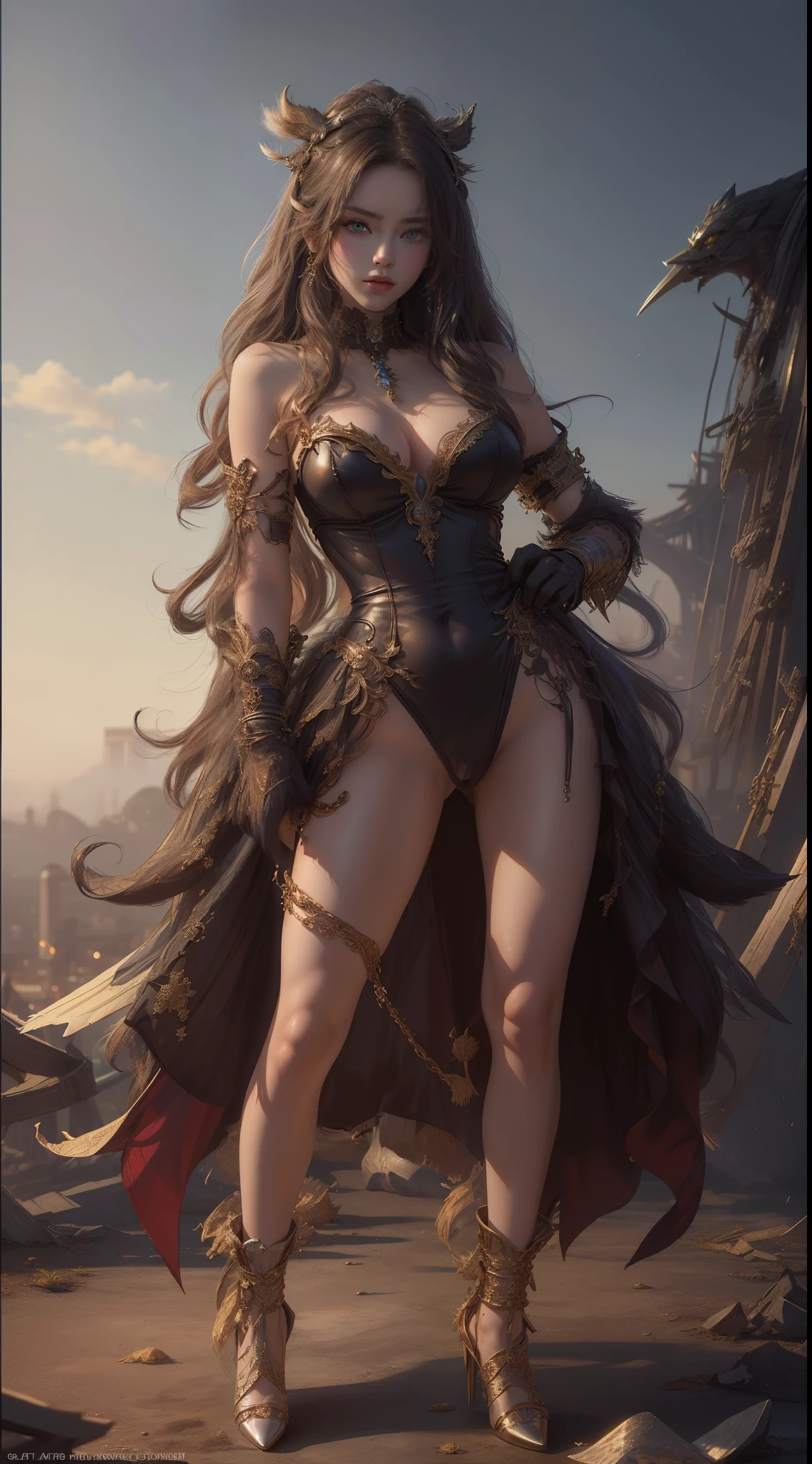 tmasterpiece,Highest image quality,lowly slave,Slave girl full body portrait,messy hair style,Clear eyes,metalcollar,fur clothes,palaces,Ultra-detailed details,advanced。At the Pixiv Art Station,Break your own power,Luigi,Big breasts exposing cleavage,R-18G