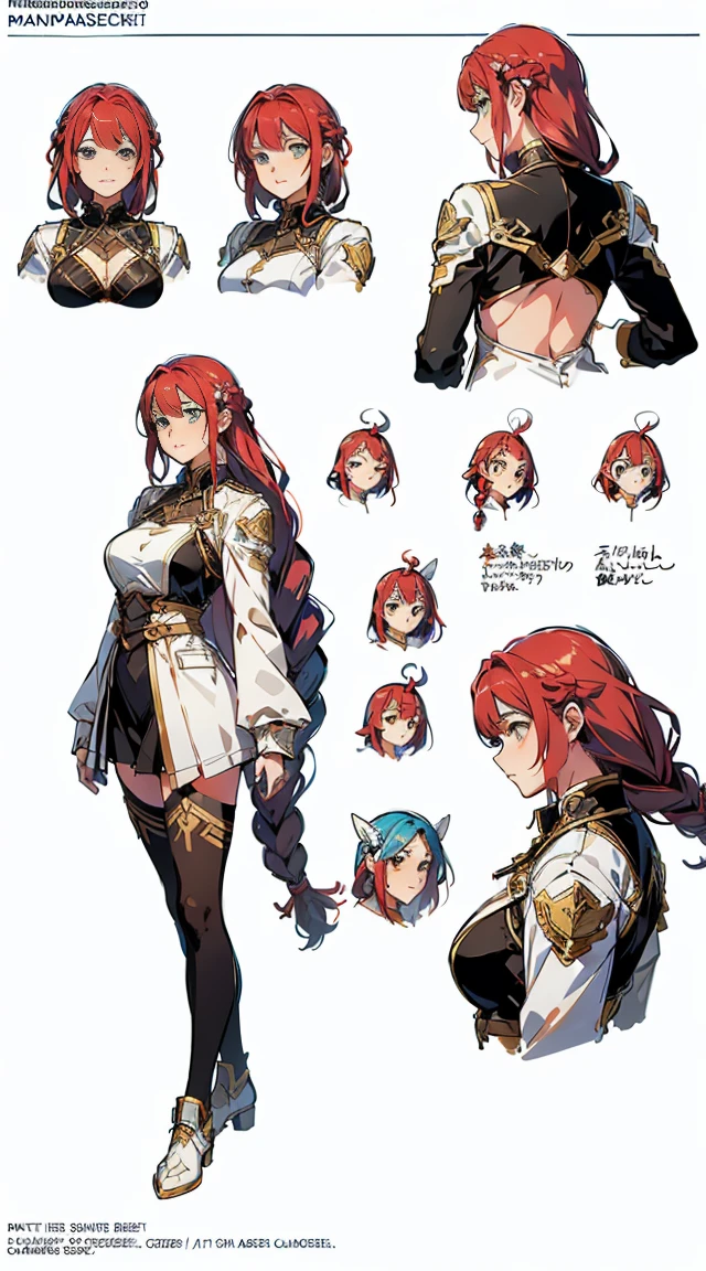 ((Masterpiece)),(((Best Quality))),((Character design sheet,same character,front,side,backboob)),illustartion,1 male,Long hair,Eye hair,Beautiful eyes,environment Scene change, pose too, man with long red hair, white biker jacket, HOLDING THE BRAID, charturnbetalora, (Simple background, whitebackground: 1.3)