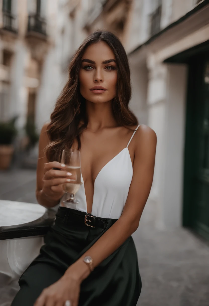 emme arafed avec un débardeur blanc et un collier, ispanique, 20 ans, douce, Dîner au restaurant, fille sexy aux yeux verts, Portrait Sophie Mudd, cheveux bruns et grands yeux, Selfie d’une jeune femme, Yeux de chambre, Violet Myers, sans maquillage, maquillage naturel, Regarder directement la caméra, Visage avec Artgram, Maquillage subtil, Superbe photo du corps entier, Yeux verts perçants, Bel angle, pose attrayante, fille mignonne, sexy pose, Image du corps entier, corps entier, Prise de vue du corps entier, Déesse brune, détail élevé, pose satisfaite, Porter une jupe grise et des bottes, jupe, Bottes, forte poitrine
