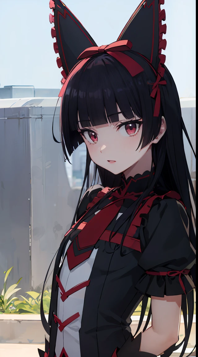 Rory Mercury, Rory Mercury, black  hair, blunt bangs, hime cut, hair ornament, red lipstick, hairlong, cute face, makeup, (small chest:1.2), (red eyes:1.5), BREAK Gothic underwear, the perfect body (little chest:1.3) Hornny,  BREAK in full growth, red shoes, BREAK Black Stockings, Black Gloves BREAK, black thighs, garter straps, gloves, gotik, Hair Bow, gothic fashion, puffy short sleeves, puffy sleeves, short sleeves, thights, thights,  BREAK of the starry night sky, night city, BREAK looks at the viewer, BREAK (Masterpiece:1.2), Best Quality, High Resolution, Unity 8k壁纸, (illustartion:0.8), (beautiful detail eyes:1.6), extremely detailed face, perfect  lighting, extremely detailed CGI, (perfect arms, perfect anatomy),