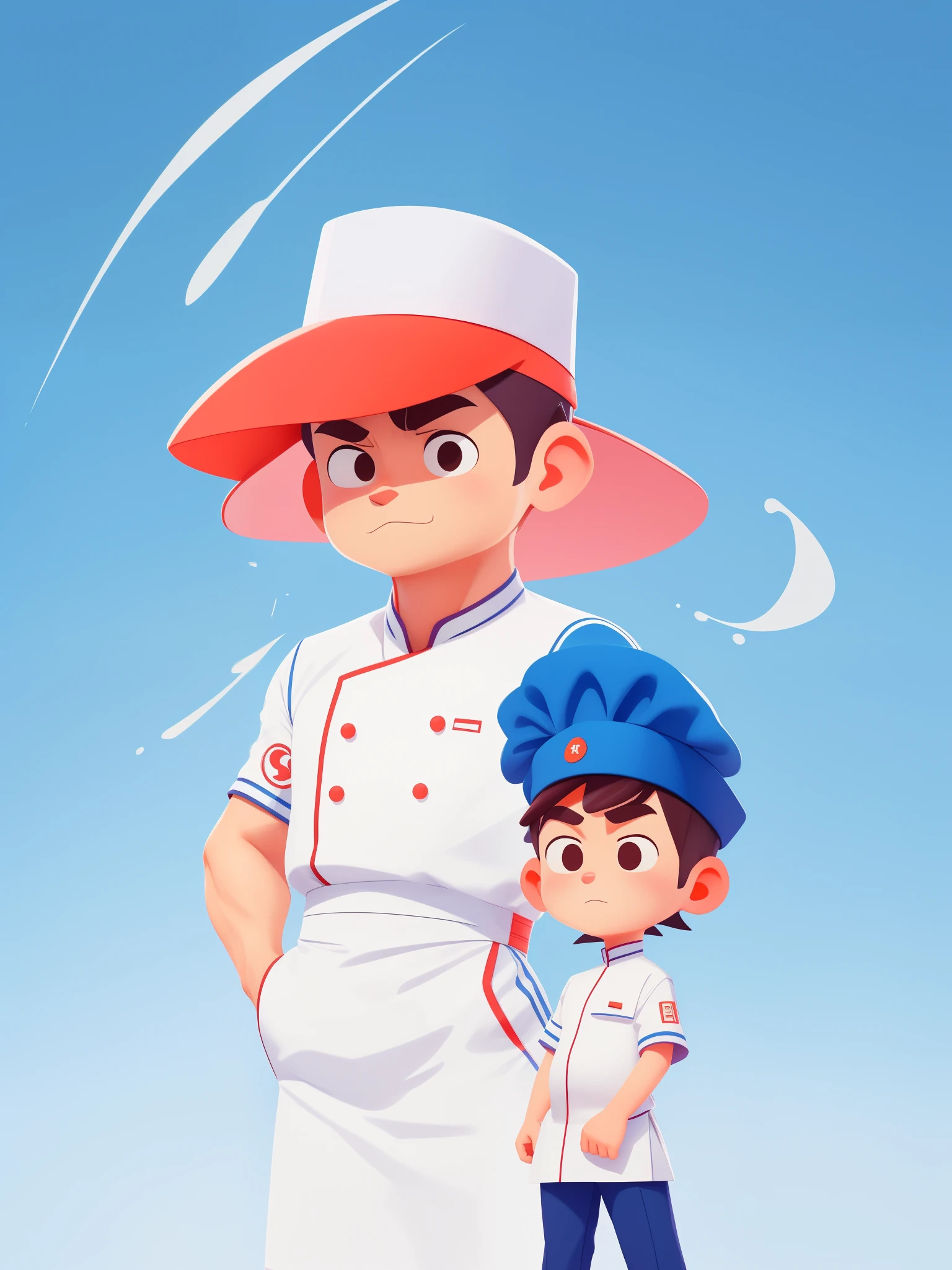 (A man wearing a chef's uniform'校服'校服'校服'校服, cartoon character),clean backdrop。HighDynamicRange,sporty attire,Colorful,gentlesoftlighting