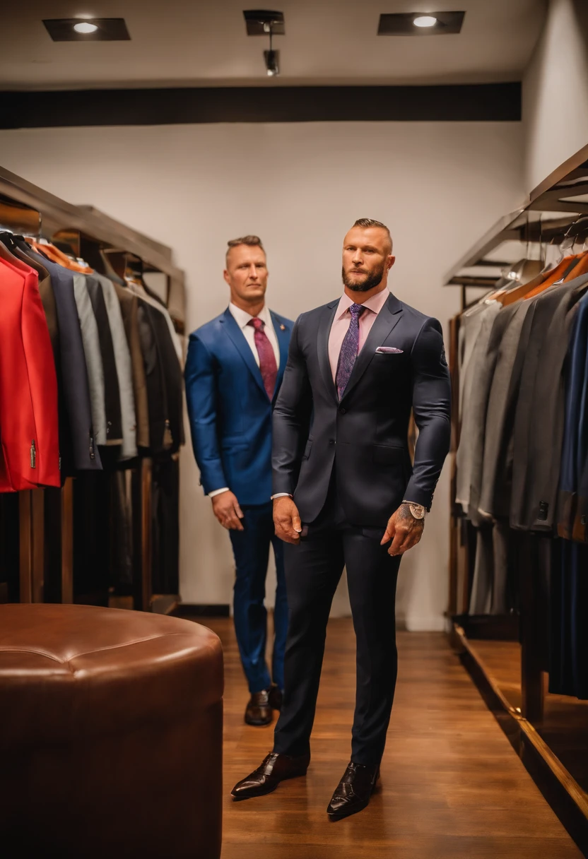 A photo of me at a high-end suit boutique, getting measured for a custom-tailored suit,WWE,wwe wrestler Randy Orton, male