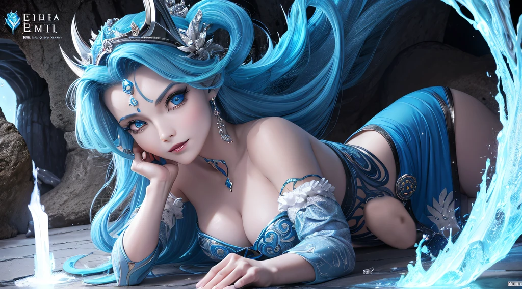 Cor de pele Azul como filme Avatar, Mulher de cabelo branco vestida com um traje com chifres e uma coroa, Rainha do gelo e da tempestade, Feiticeira do Gelo, rainha do gelo, Bruxa Frost Antiga Bonita, Ne zha de smite |, Rainha do Submundo, A Rainha do Gelo, com uma parede de gelo, mago de gelo, em uma caverna gelada, succubus | medieval esculpida como uma deusa