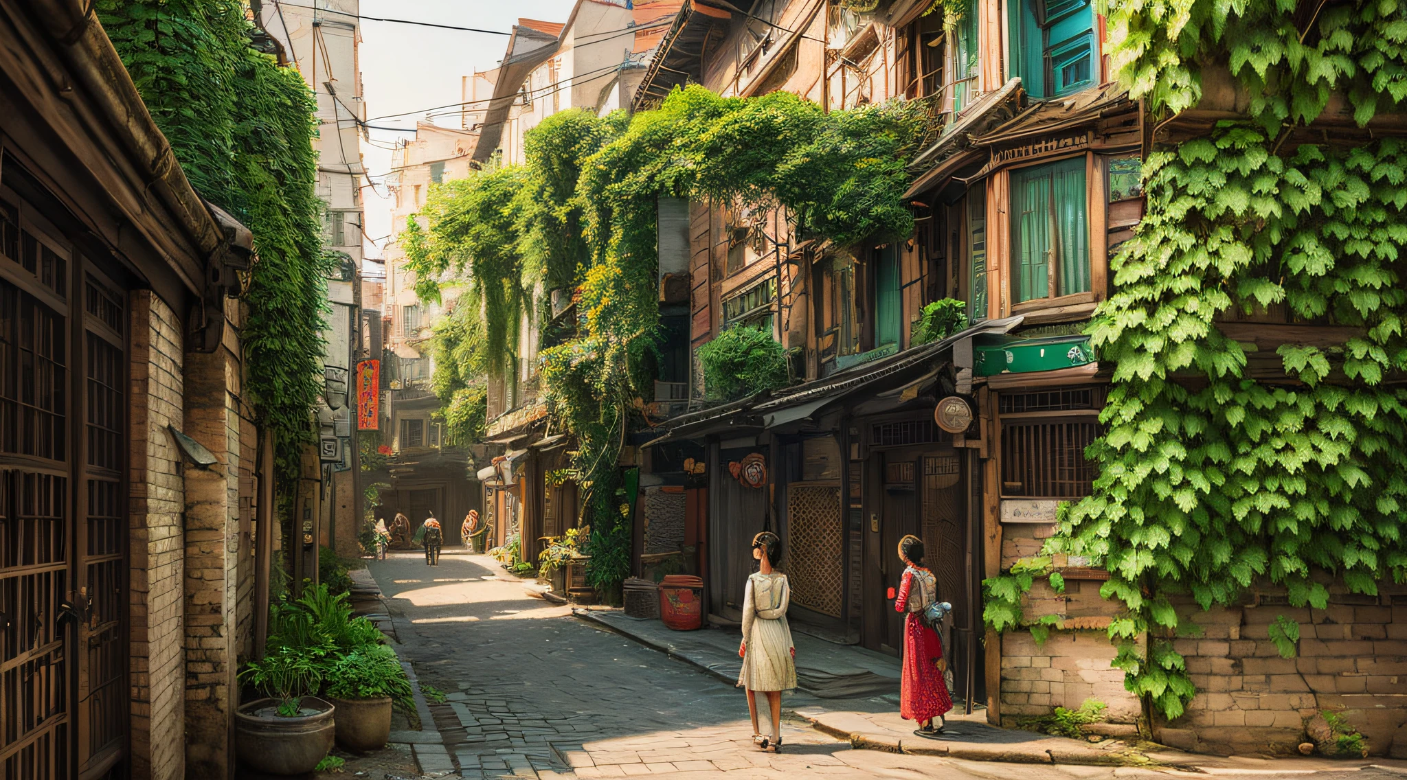 A girl stands at the door of an old Shanghai alley covered with ivy, Mesmerizingly realistic and realistic eyes. Shanghai’s old alleys are full of nostalgia, Showcasing the beautiful fusion of tradition and modernity. Delicate details of girl's eyes, Capturing the essence of emotion with realism. The interactive brilliance in the girl’s eyes reflects the vibrant urban life. Old alley, with its quaint charm, This is enhanced by the intricate details of the girl's eyes, Engage your audience with its lifelike quality. Superb rendering of photorealism brings the entire scene to life, Each vibrant hue and subtle shading adds depth and dimension. Girl's eyes take center stage, Capture attention and evoke a sense of wonder in your audience. ivy-covered walls emphasize the nostalgic atmosphere, Intertwining the beauty of nature with human existence. This tip was developed with the highest quality in mind, Capture every intricate detail and intricate brushstroke with precision and clarity. It exudes a super detailed and professional quality, similar to an artistic masterpiece. The fusion of realistic and photorealistic elements creates visually striking images,Taking the audience to the heart of old Shanghai alleys.