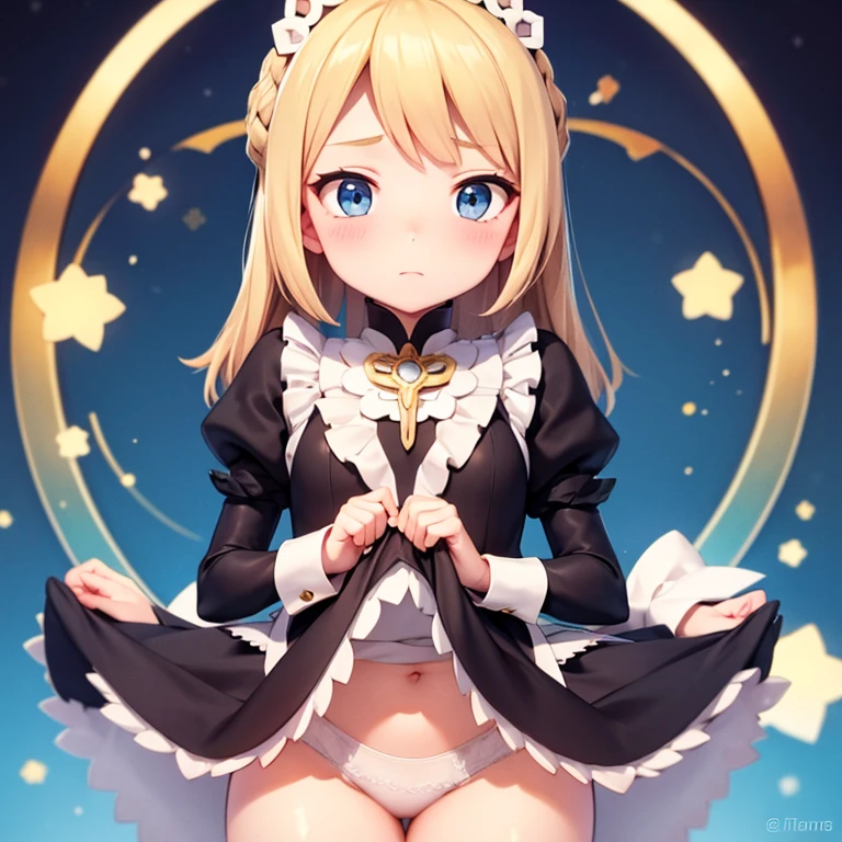 beautiful long blonde　blue eyes　beautiful  Girl　full of shyness　small tit　fates maid　Lift skirt