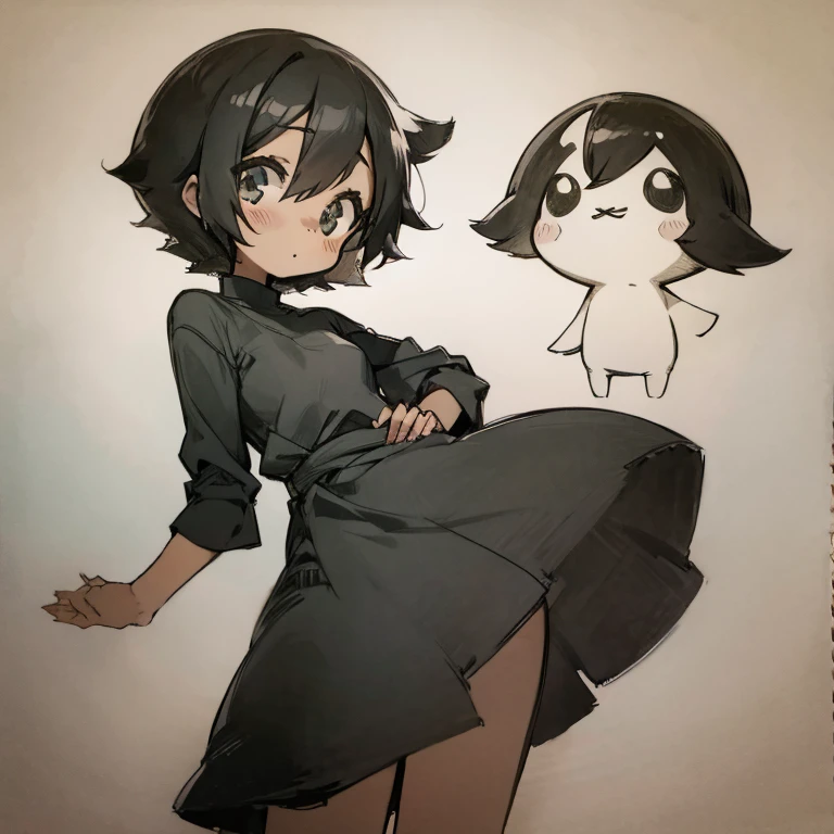 Short black girl,short hair,kawaii,full body,black skin,various poses