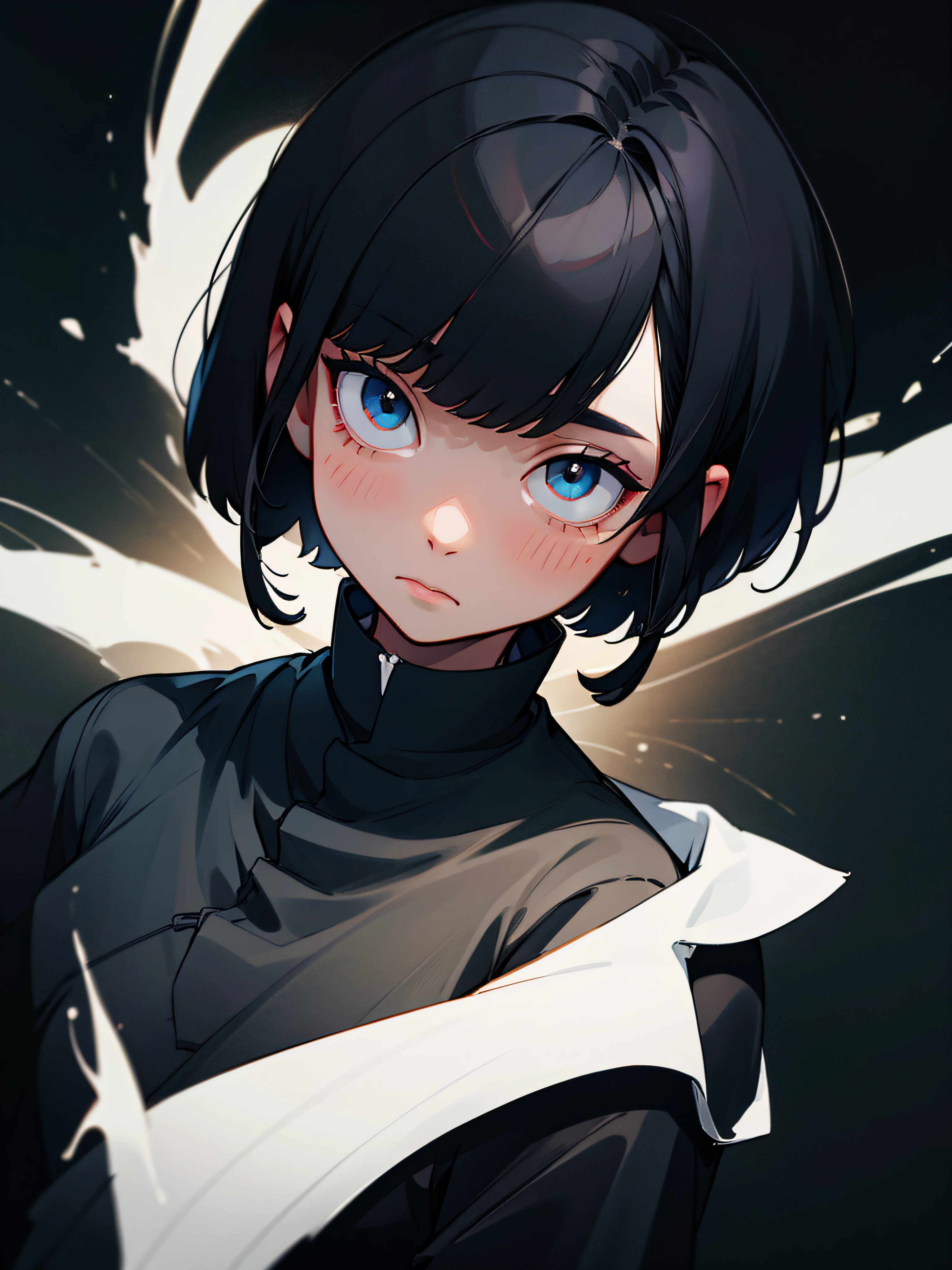 Black hair short bob、Black clothe、black backgrounds