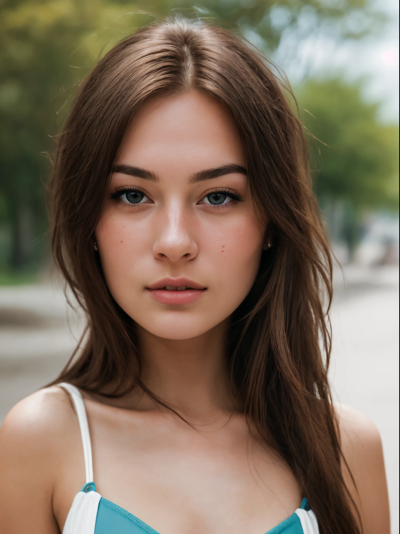 A photorealistic photo of a 25-year-old American woman, elegante y moderna, with long brown hair and striking brown eyes, Con ojos marrones, It's at home, Foto de cuerpo entero, The girl in the swimsuit,Take a full photo,Foto de longitud,Para que la chica sea atractiva para los hombres, must have a natural and attractive facial expression, Take a high resolution photo.
