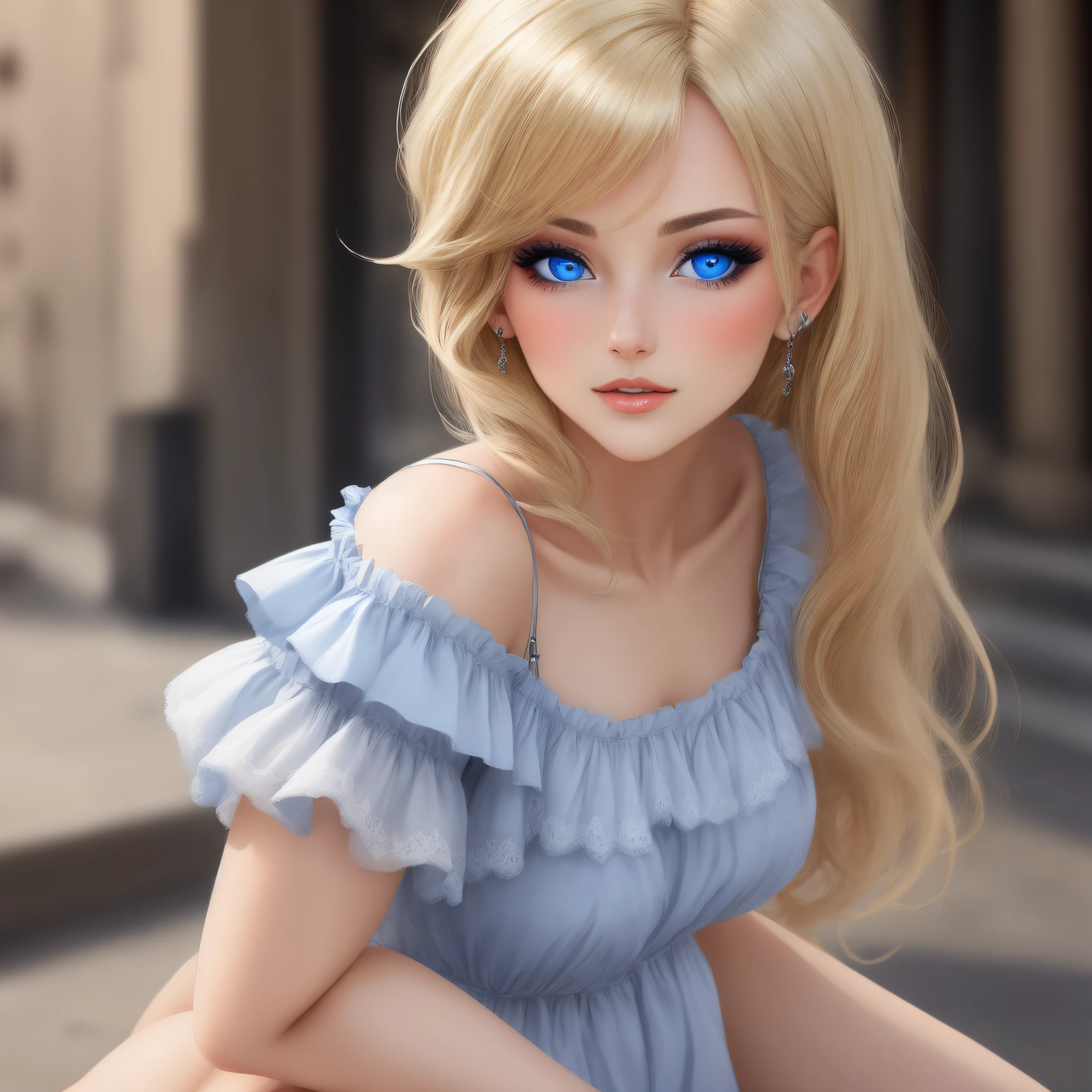 Femme blonde yeux bleu