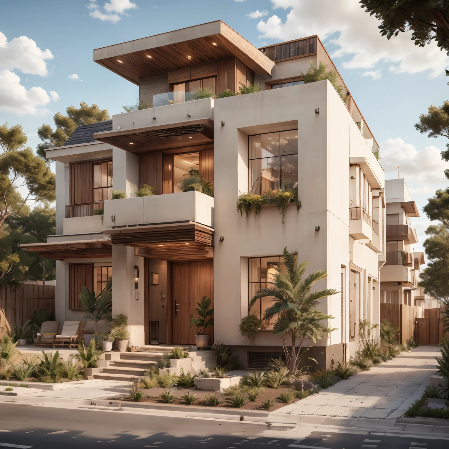 There are sunshades; beautiful block; modern