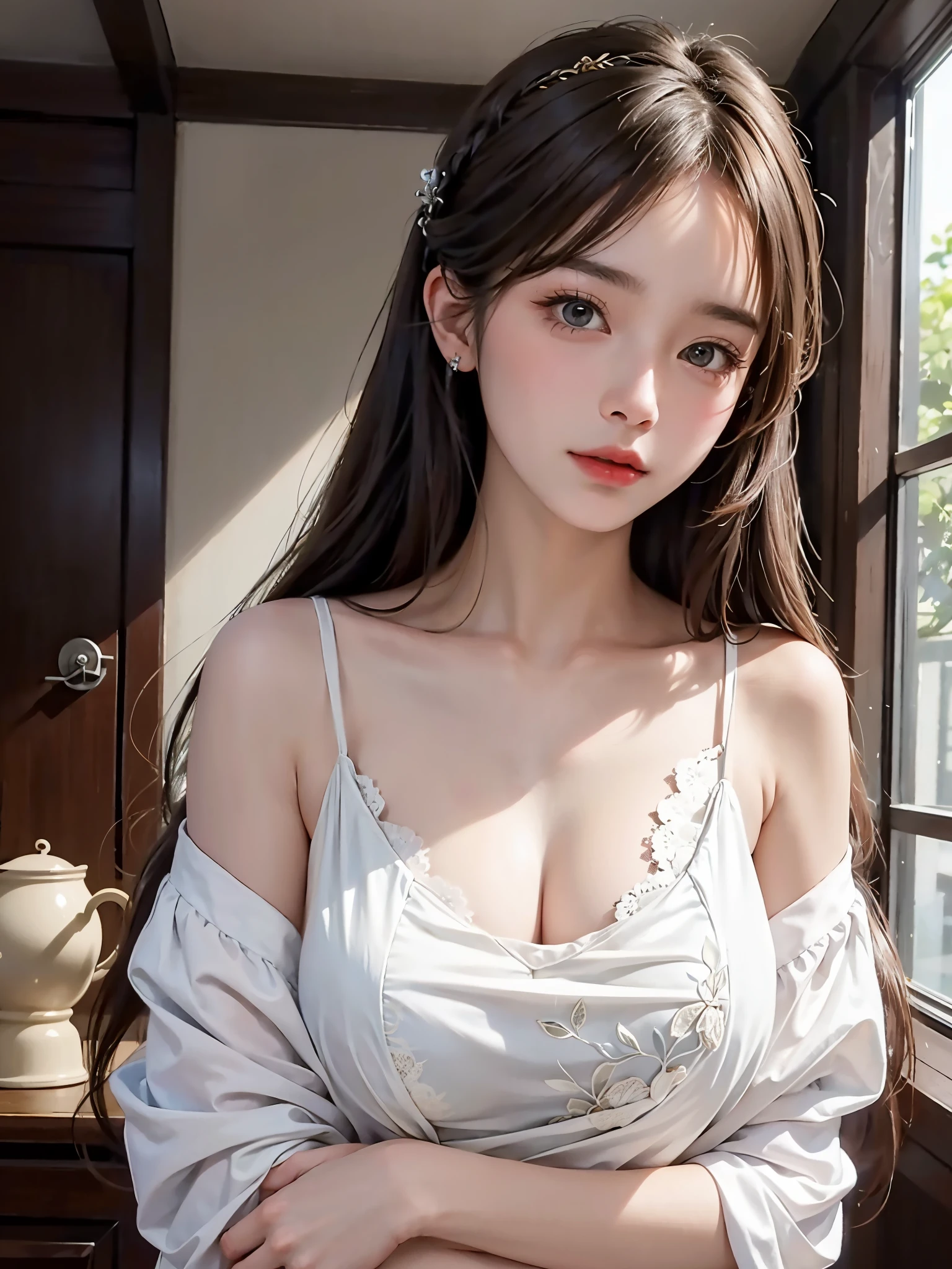 (RAW Photos:1.2),hightquality,Beautiful meticulous girl,Highly detailed eyes and face,beatiful detailed eyes,hugefilesize,hight resolution,8k wallpaper,Up to detail,Highly detailed stock code uniform 8k wallpaper,电影灯光, girl,sexy pose,large boob,(photorealisim:1.4),super detailing,35mm camera, 50mm Lens