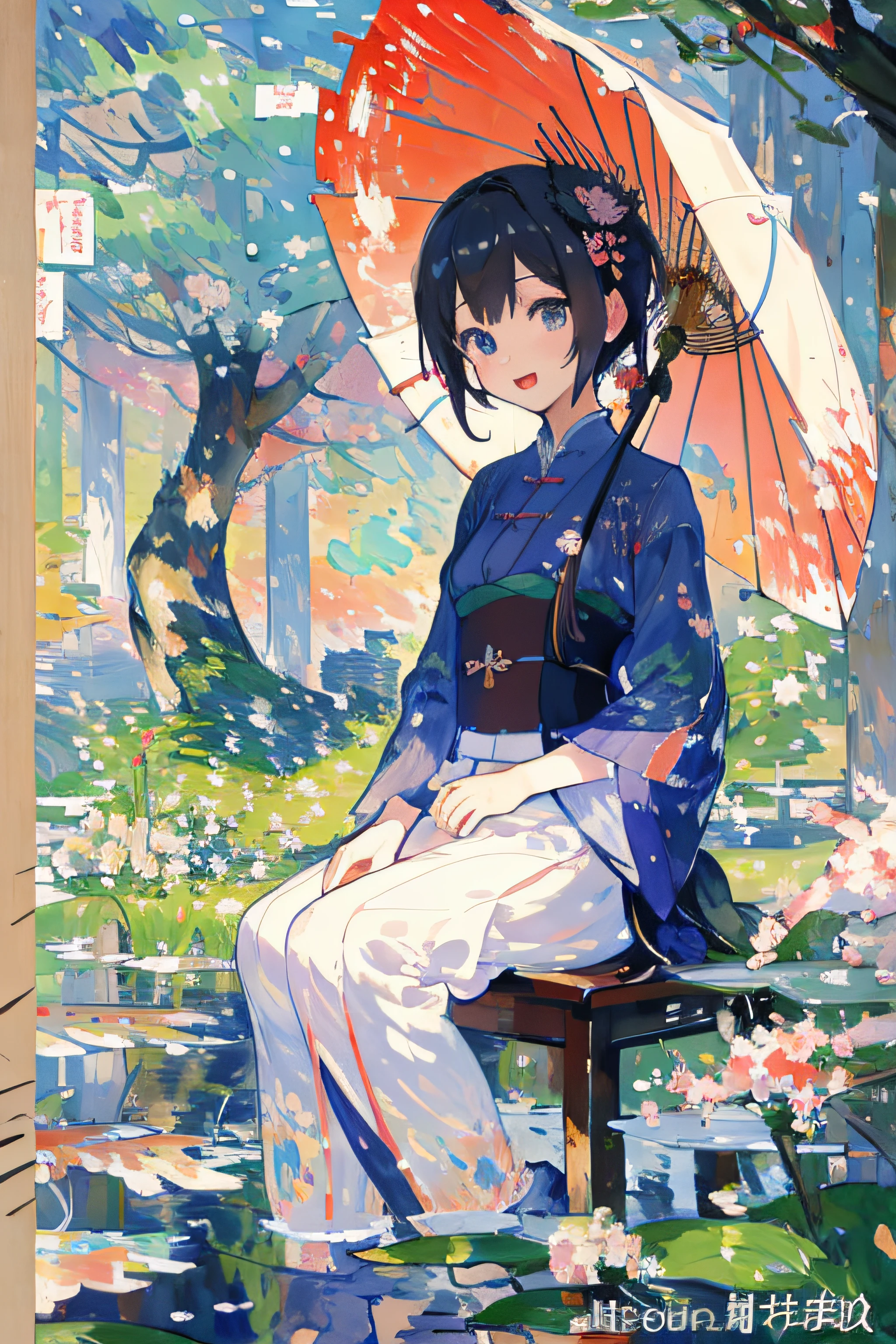 8620 \(Maitetsu\),masterpiece, best quality, ultra-detailed, illustration,looking at viewer,white chinese clothes,:d,sitting,(Impressionism:1.4),