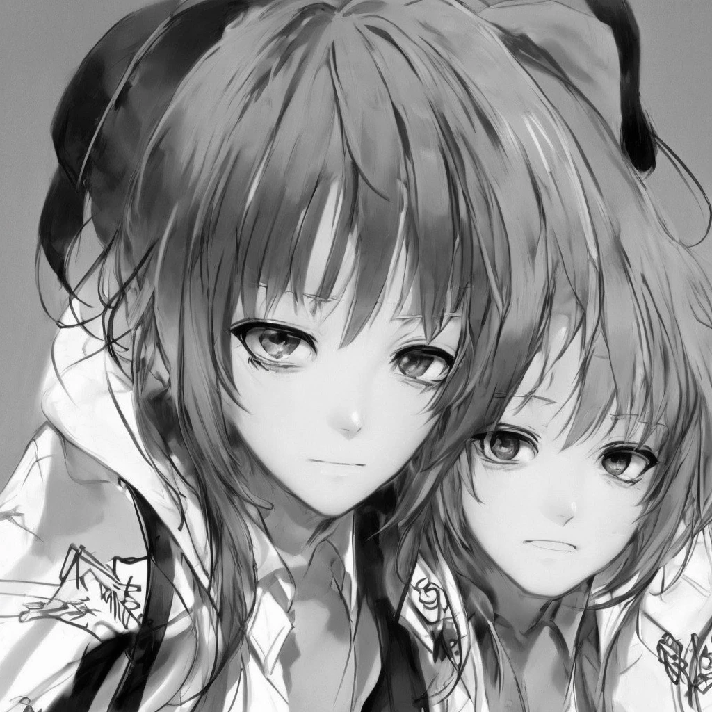 black and white photo of an anime girl looking at you with lifeless eyes