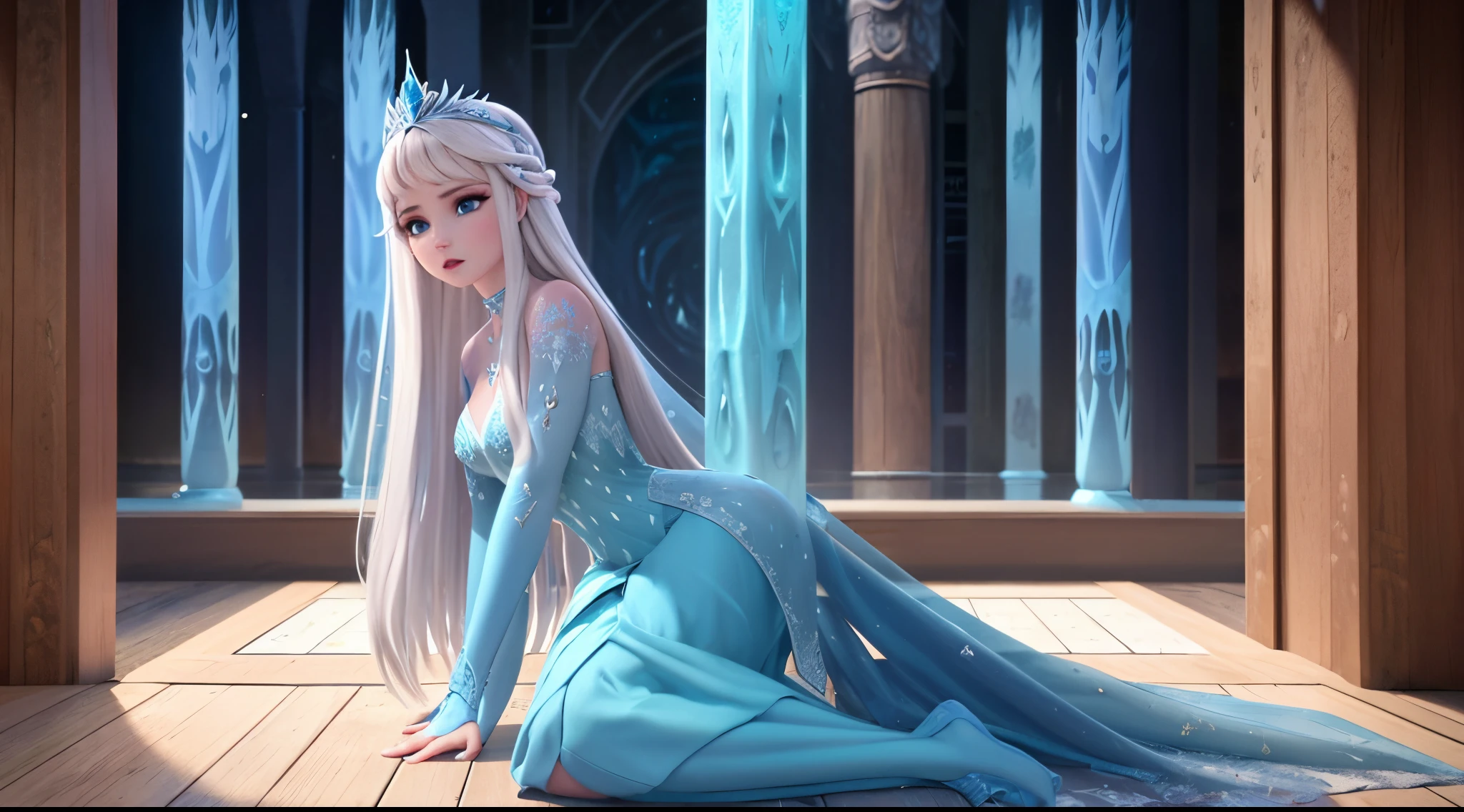 Cor de pele Azul como filme Avatar, Mulher de cabelo branco vestida com um traje com chifres e uma coroa, Rainha do gelo e da tempestade, Feiticeira do Gelo, rainha do gelo, Bruxa Frost Antiga Bonita, Ne zha de smite |, Rainha do Submundo, A Rainha do Gelo, com uma parede de gelo, mago de gelo, em uma caverna gelada, succubus | medieval esculpida como uma deusa