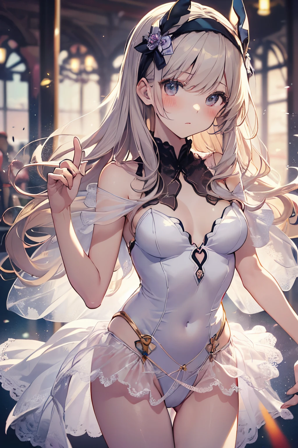 masterpiece, best quality, high quality, high definition, high quality texture, high quality shadow, high detail, beautiful detailed, finely detailed, extremely detailed cg, detailed texture, a realistic representation of the face, realistic, colorful, delicate, cinematic light, side lighting, Lens Flare, Ray tracing, sharp focus, (1 blonde woman) ,(wearing white corset), (intricate details, makeup, PureErosFace_V1:0.5), (beautiful and delicate face detailed, beautiful and delicate eyes detailed, a face of perfect proportion, high skin details, detailed skin, best ratio four fingers and a thumb, arms under the chest, large medium breasts, flat belly, thin and thin,