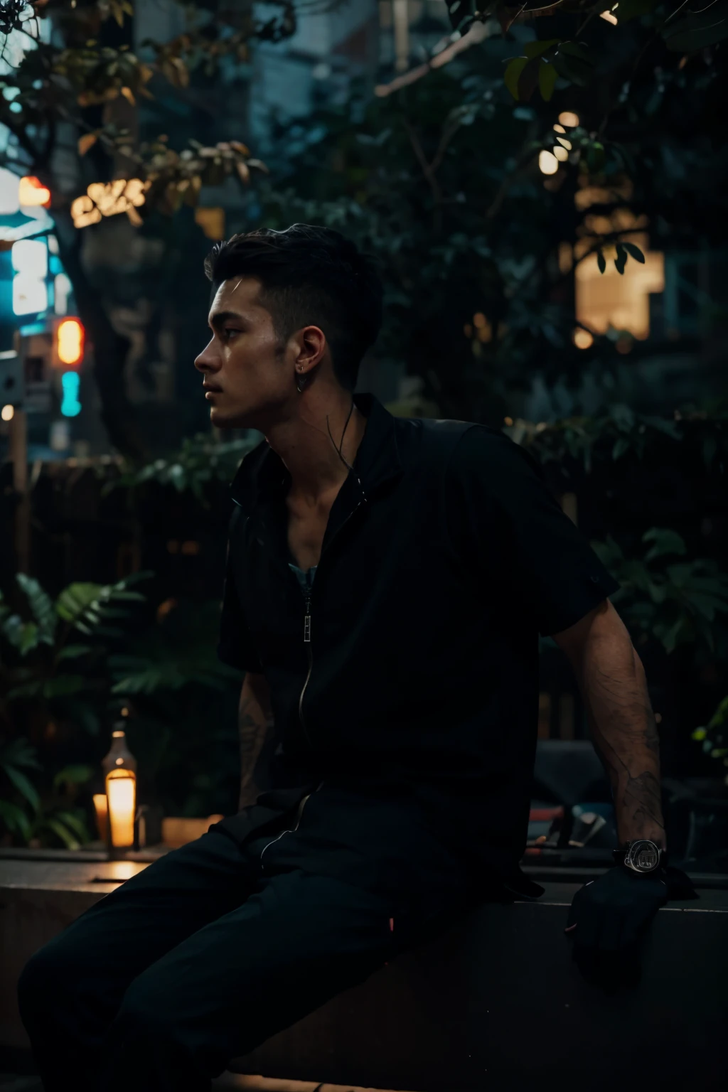 Cyberpunk, handsome boy, ultra realistic with cat