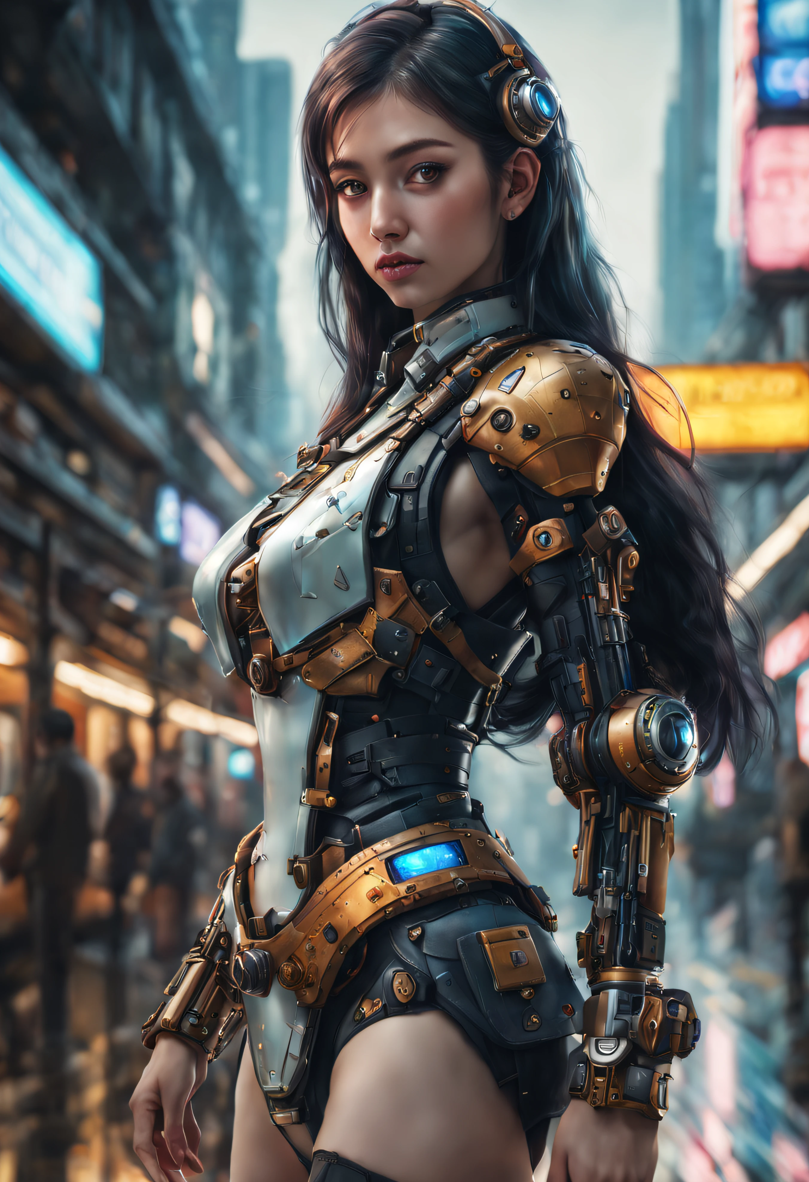 (cuerpo completo), nitida, imagen fotorrealista de una joven gerrera, bellisima, exuberante, espectacular, piernas de culturista, con uniforme con minifalda, cyberpunk , ((se encuentra en centro de control de estacion espacial)), color de ojos vibrante, ((intricate machine details)), alta calidad, brillante, reflejo de luz, cinematic full shot, realismo, fantasy, colores vibrantes,8k