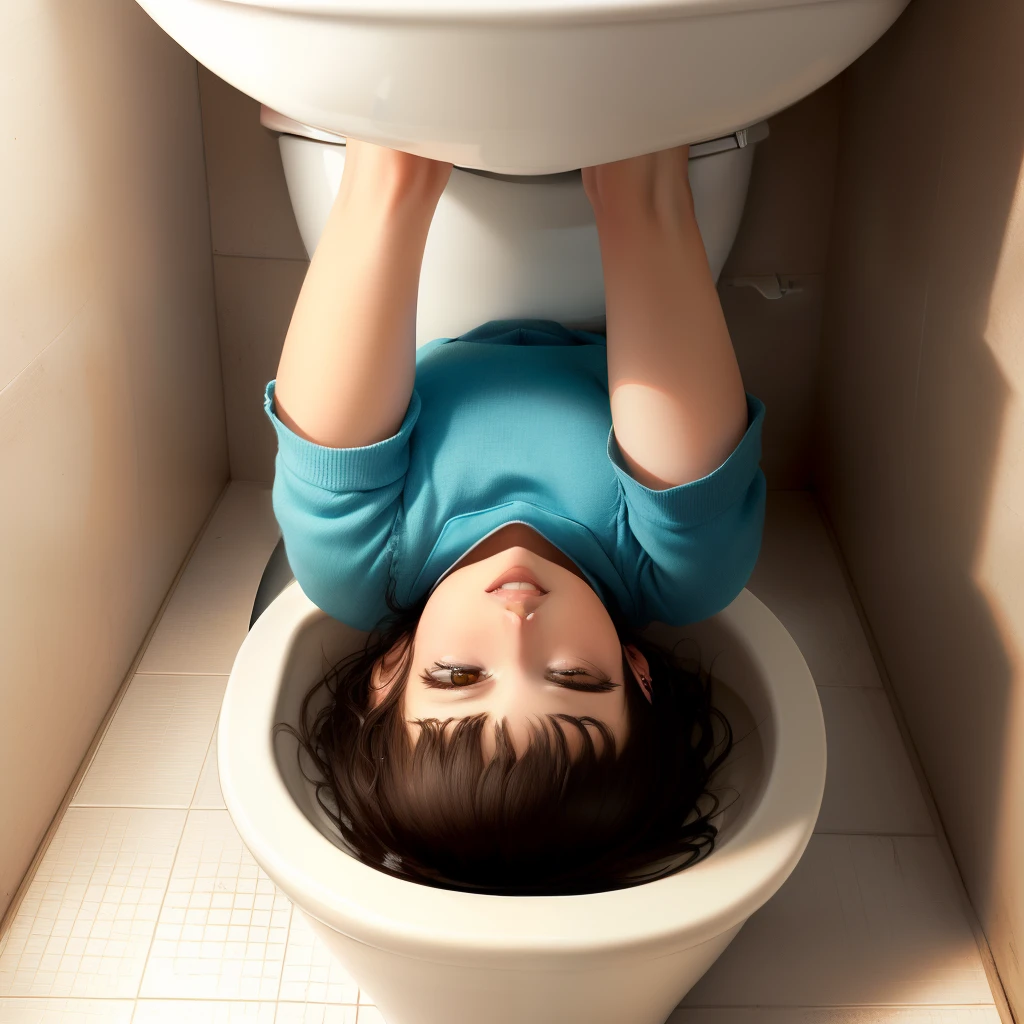 Woman leaking pee in her pants in front of the toilet