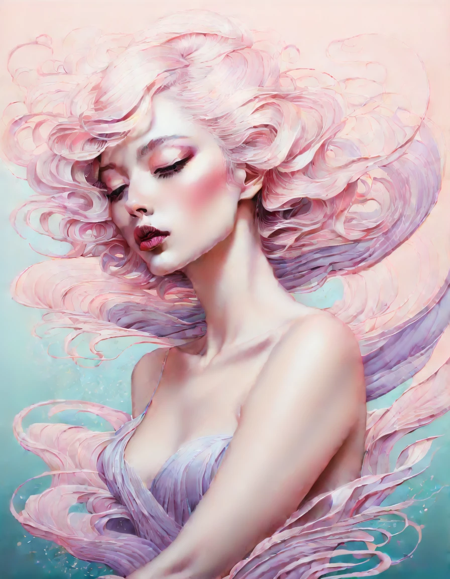 chiaroscuro technique on sensual illustration of an elegant , pastel ,silky eerie, matte painting, by Hannah Dale, by Harumi Hironaka, extremely soft colors, vibrant, pastel, highly detailed, digital artwork, high contrast, dramatic, refined, tonal, golden ratio