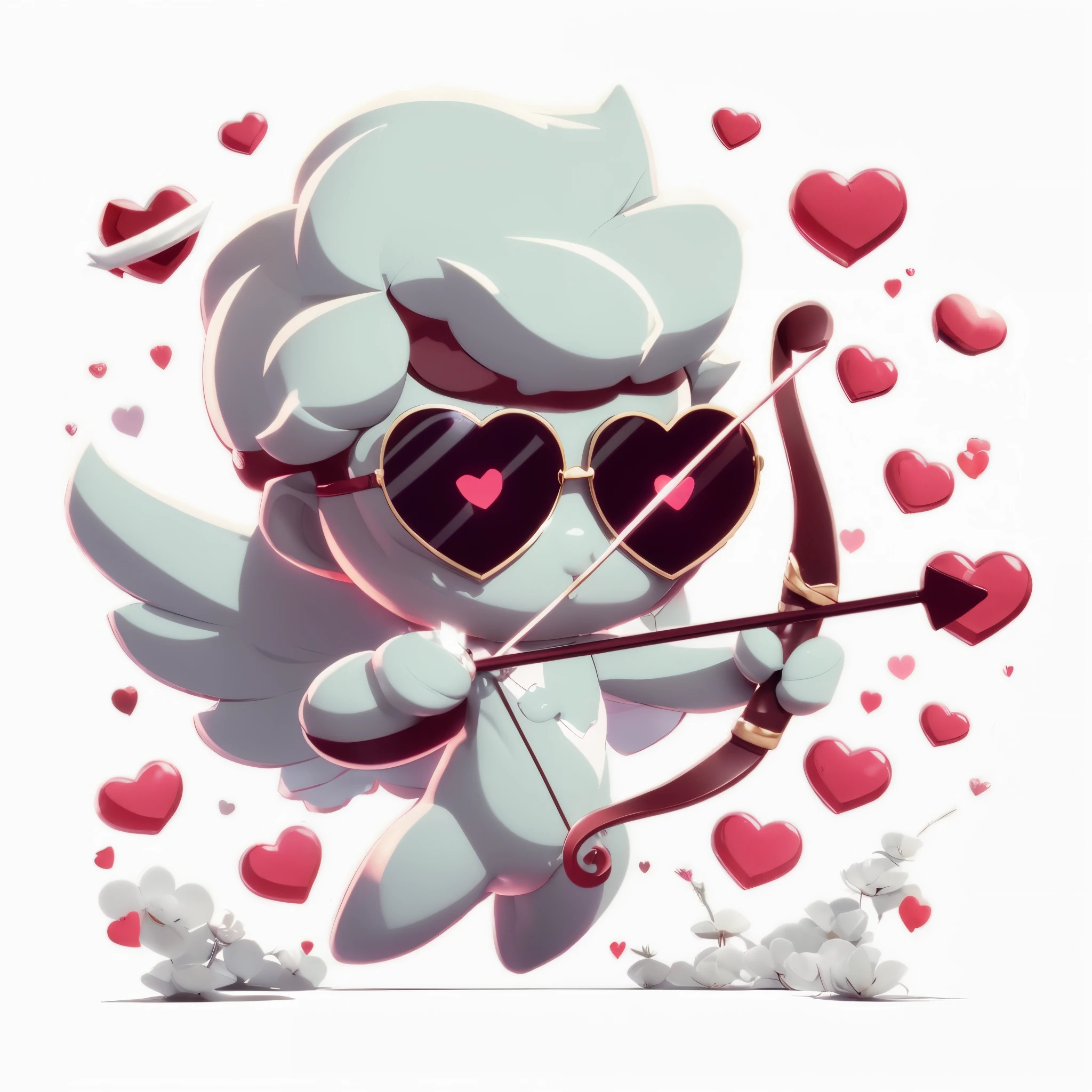Cartoon cupid with bow and heart-shaped sunglasses, Cupido, design de adesivo do telegrama, Telegrama Sticker, Isaac's Binding, de um Dia dos Namorados Ramletal, Isaac's Attachment, por Kanbun Master, character art of maple story, arte fofa, hero 2 d fanart artsation, 🪔 🎨;🌞🌄, advanced digital chibi art, Chibi, Hornet de Hollow Knight