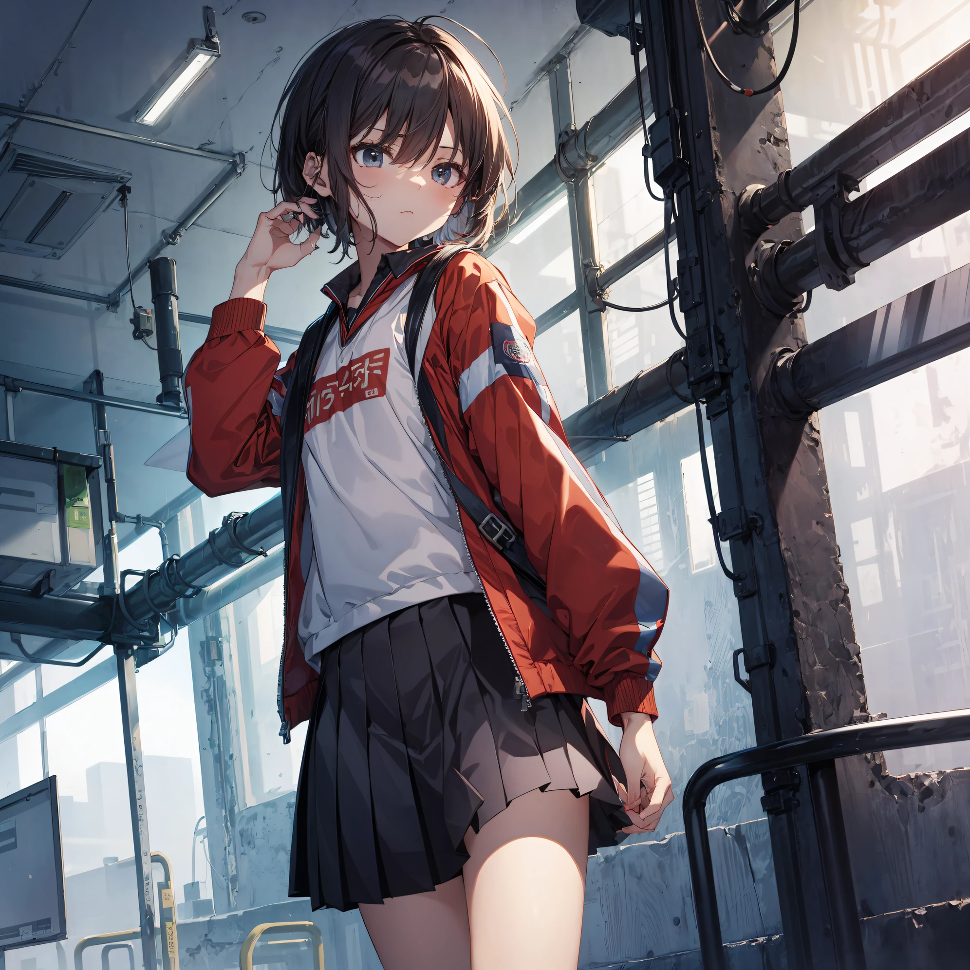 of the highest quality, anime moe art style,Best Anime 8K Konachan Wallpapers,Pixiv Contest Winner,Badass Anime 8K,Perfect Anatomy, (Draw a girl sleepily walking to school. ),BREAK, 1girl in, (Solo,Lori,,13yea:1.3),a junior gynous attraction, (Very short hair),hair messy, Full limbs, complete fingers,flat chest, Small butt, groin, Small eyes,Precise black eyes,disgusted eye, School uniform, Skirt,On the way to school. BREAK,Ultra-detailed,High resolution,super detailed skin, Professional Lighting,8k eye details, (cool illustration:1.2),