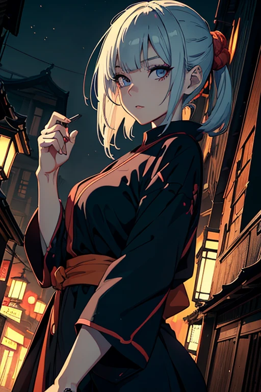 masterpiece, high resolution, ((Draft cartoon style)), ((wallpaper)), ((Diverse angles)), Outline warm color, (drawing style), eerie, Woman with Japanese ghost, horror factor, Distinctive hair style, Creative accessories, Background is city, extra
, 8k
