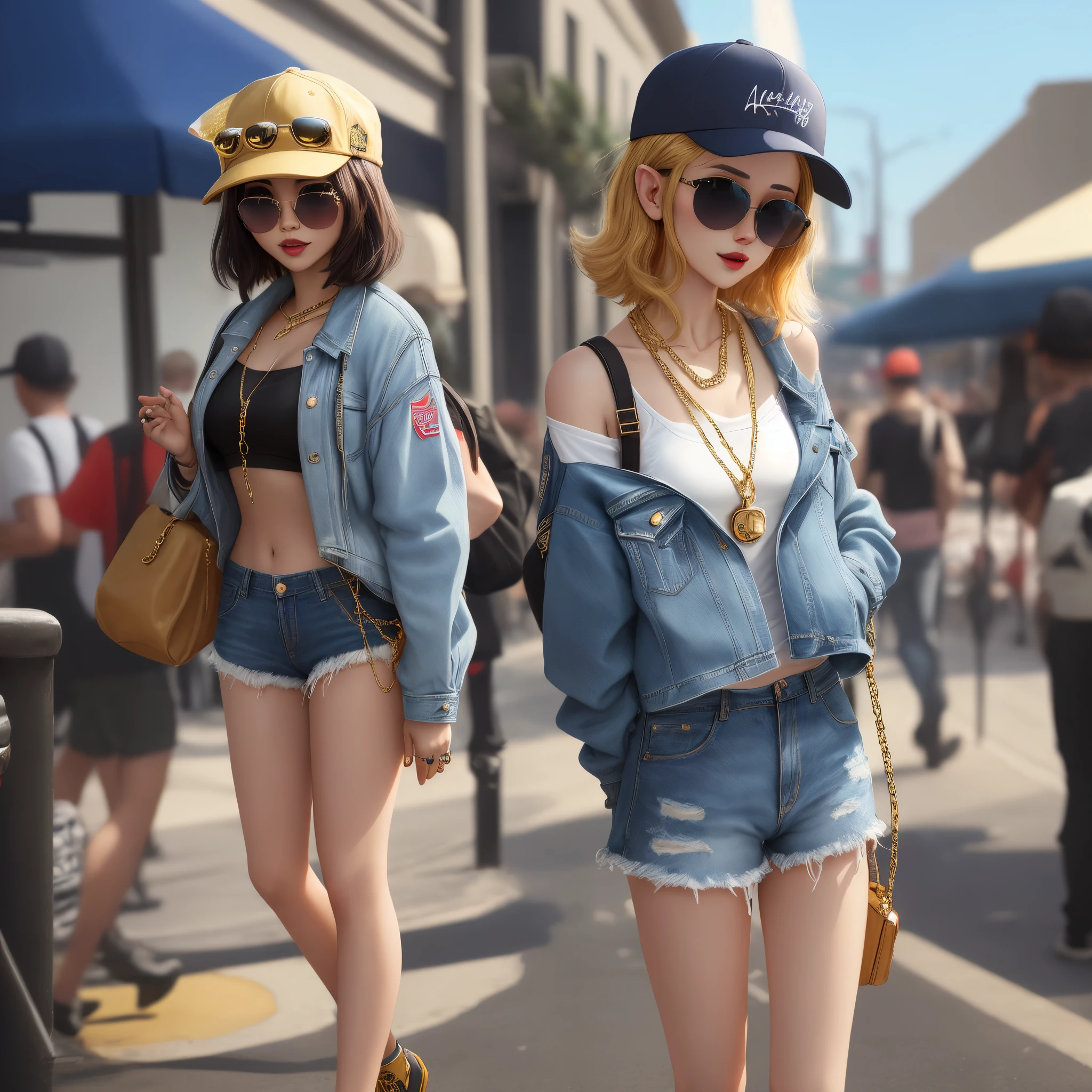 An Alien wearing a gold chain and denim shorts with a cap and sunglasses