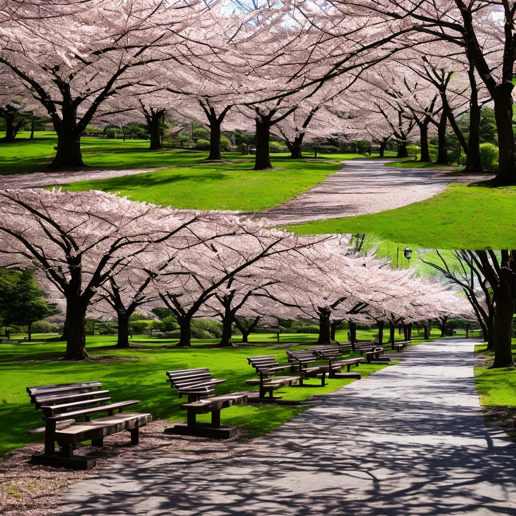 springtime cherry trees Benches